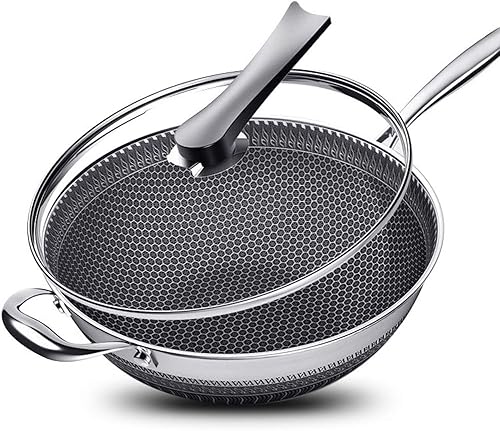Sartén de acero inoxidable de 13.5 pulgadas con revestimiento de panal, antiadherente y resistente a los arañazos