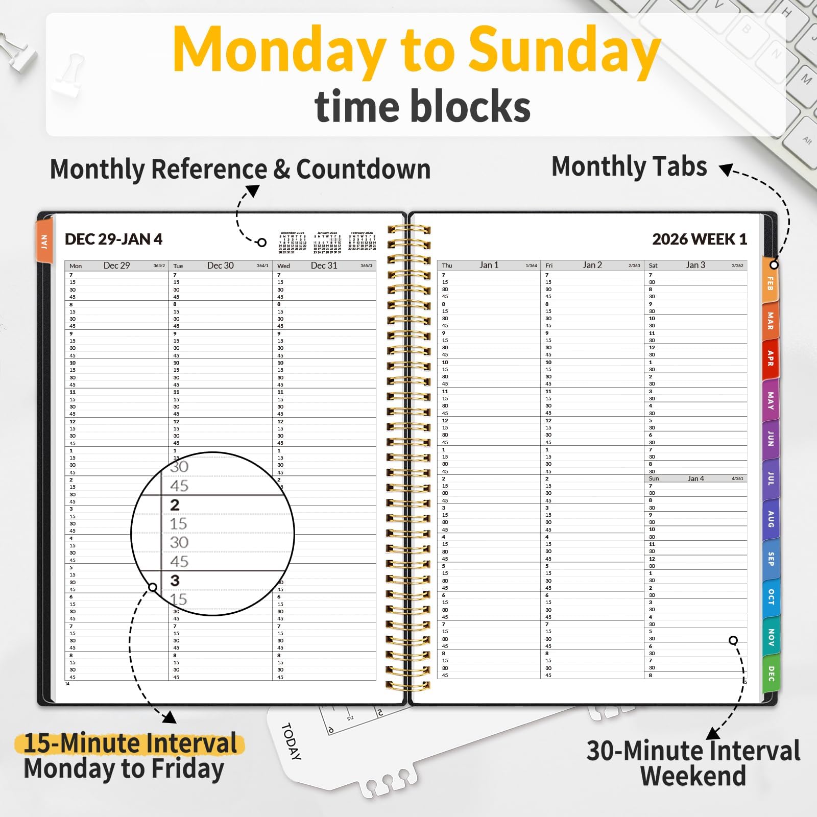 SUNEE 2026 Appointment Book Quarter-Hourly Weekly Monthly - from January 2026 - December 2026 8 5x11 Weekly Planner — view 2