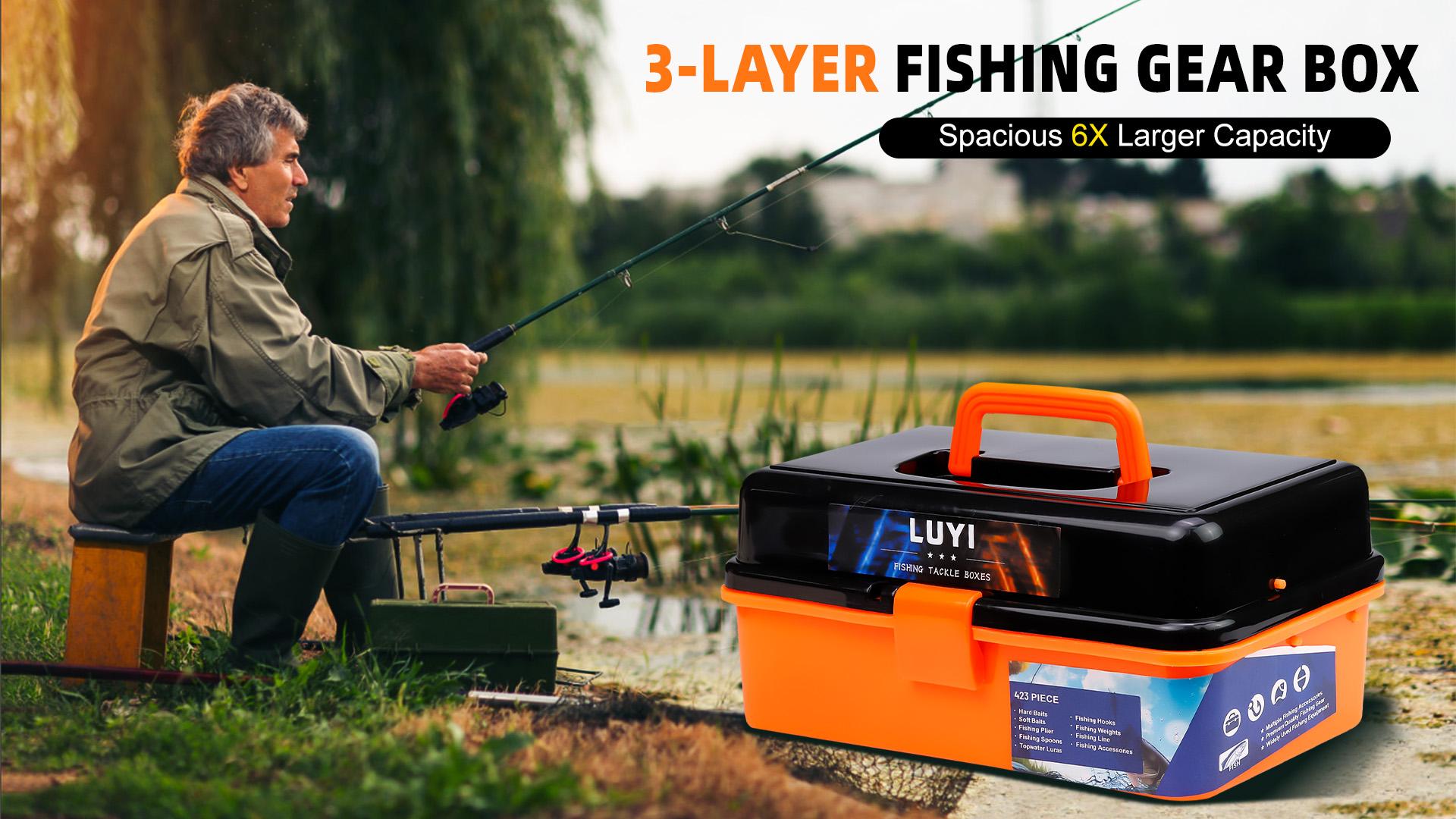 Caja Grande de Pesca de 3 Niveles con Equipo de Pesca Incluido, Kit de Señuelos de 423 Piezas para Bass, Trucha y Agua Dulce y Salada miniatura 7