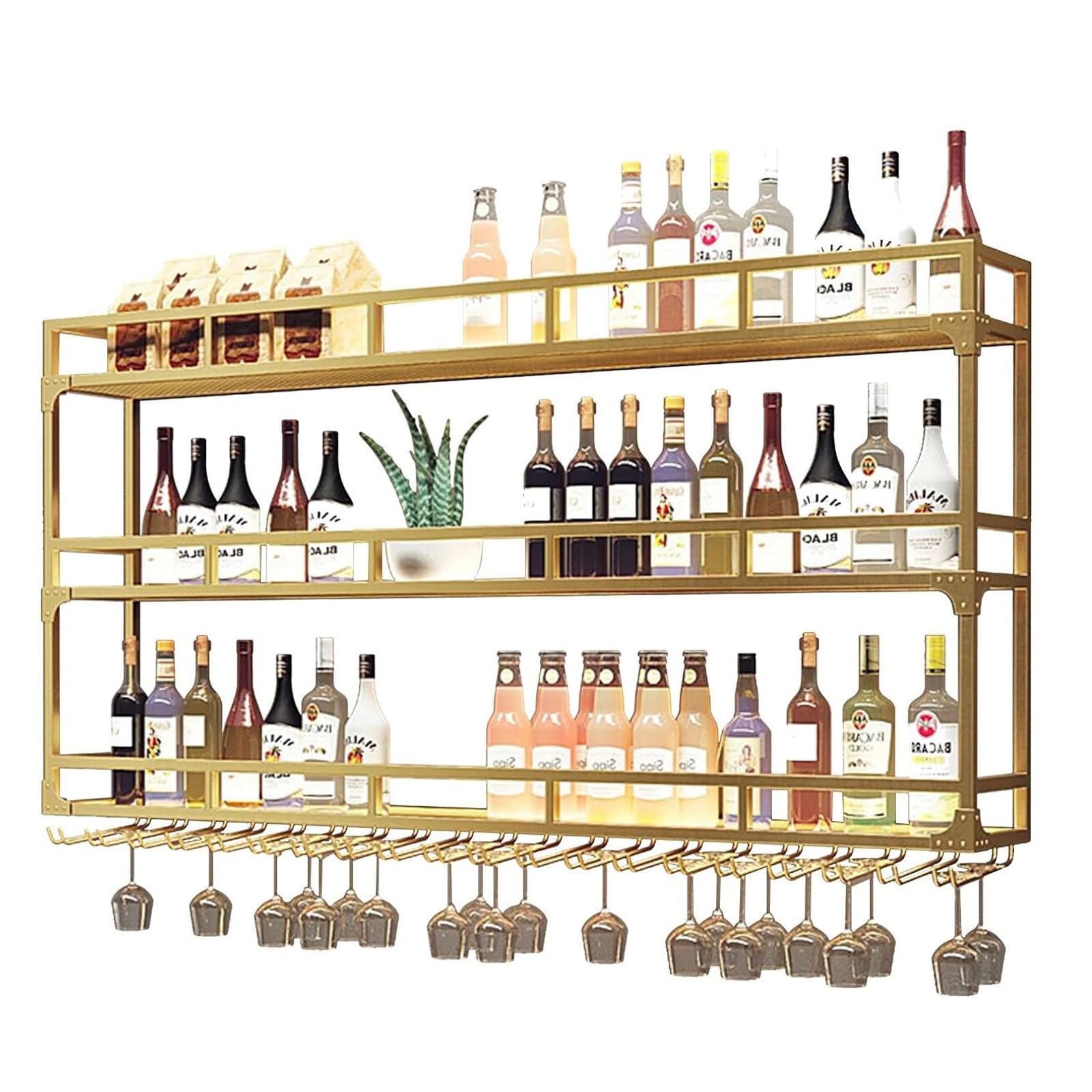 SXSCARKX Wine Rack with LED Light - Wall Mounted Metal Floating Shelves for Liquor Bottles & Glasses Multi Functional Storage Shelf Home, Restaurant, Bars﻿