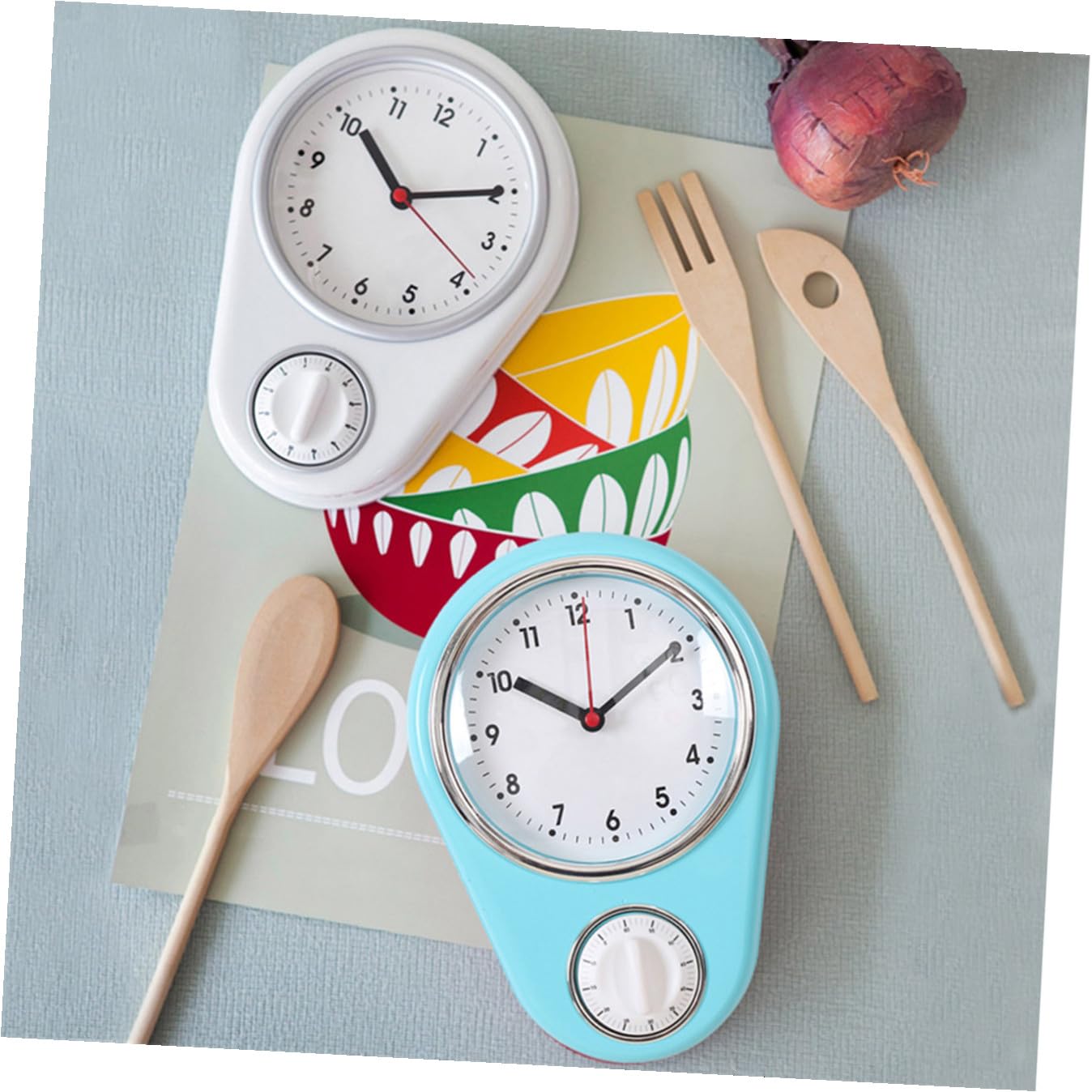 DOITOOL Timer Cucina Meccanico da Parete Blu senza Batteria Design Moderno Facile da Appendere Timer Domestico Multifunzione per Cucina e Decorazione