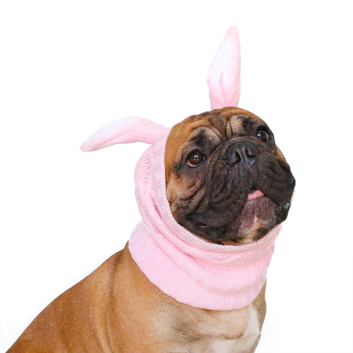 iChoue Dog Pink Easter Bunny Knitted Snood Ear Muffs Calming Hoodie Anxiety Relief Noise Canceling Headband Protection Cover Hood - Large