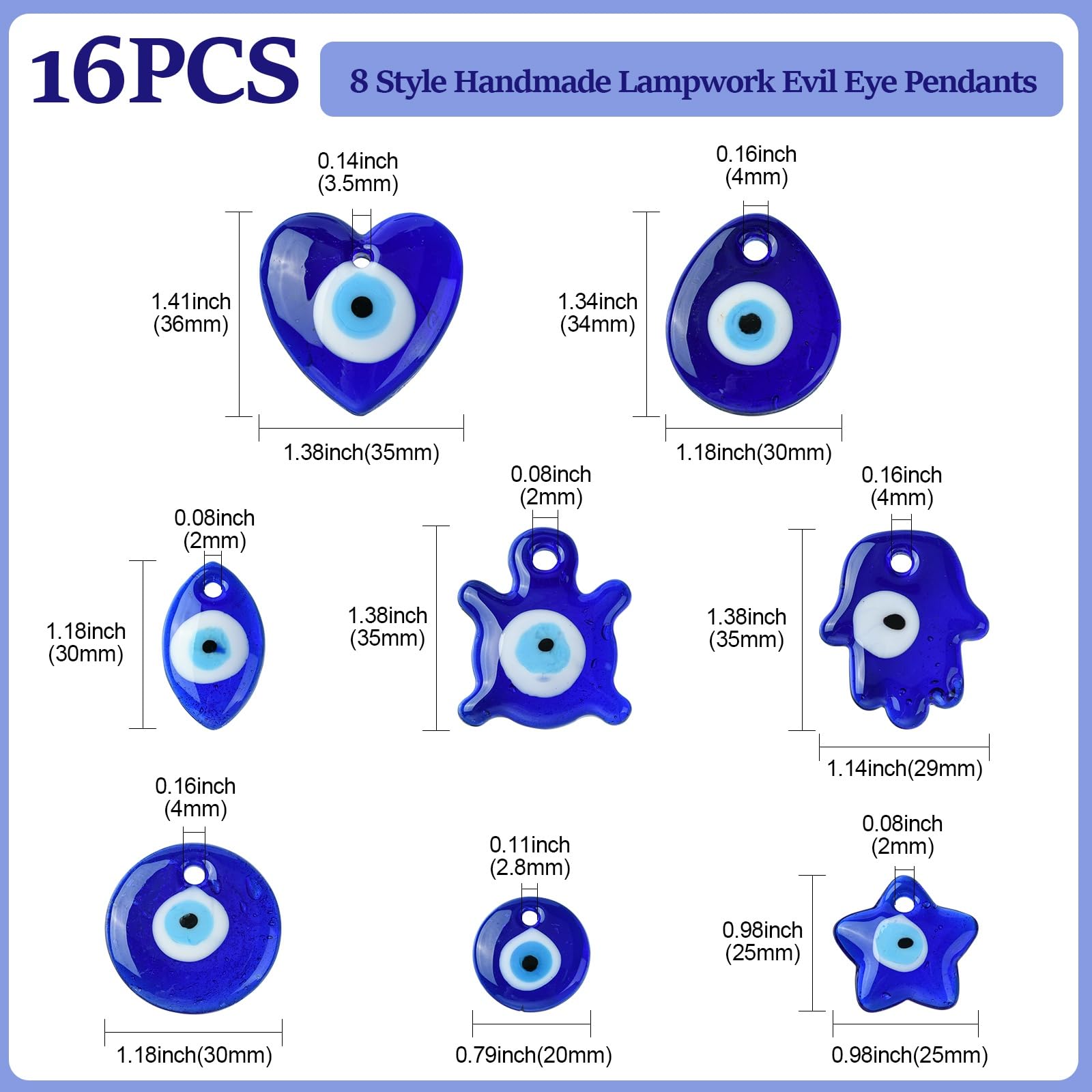 Airssory 16 Pcs 8 Styles Evil Eye Lampwork Glass Charms Hamsa Hand Horse Eye Heart Star Tortoise Crystal Charms for Gifts DIY Jewelry Accessory - Image 2