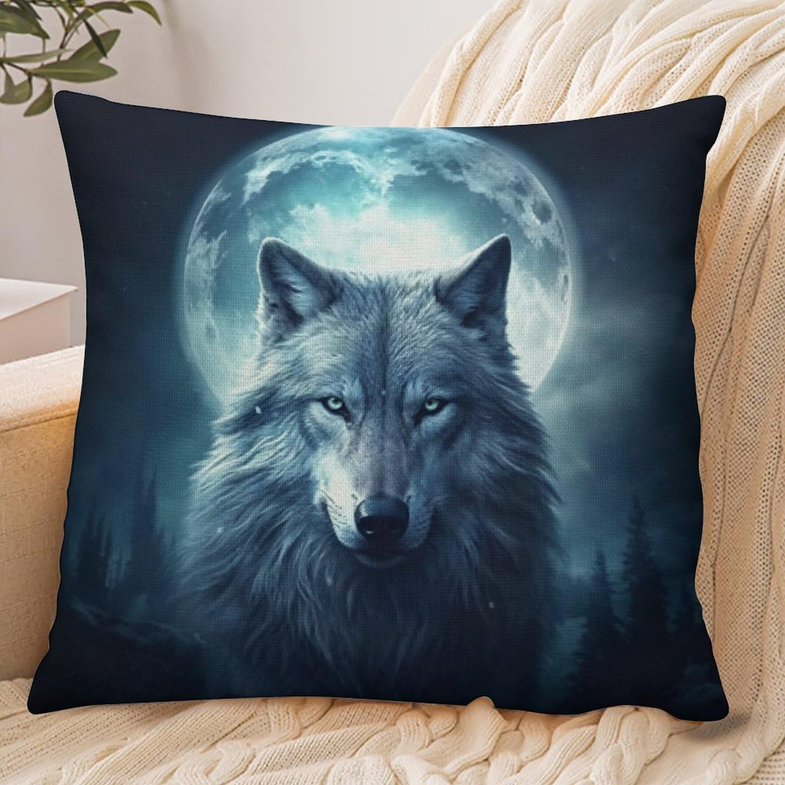 Fekiloot Style Wolf Moon Pillowcase Pillow Sham Pillow Case