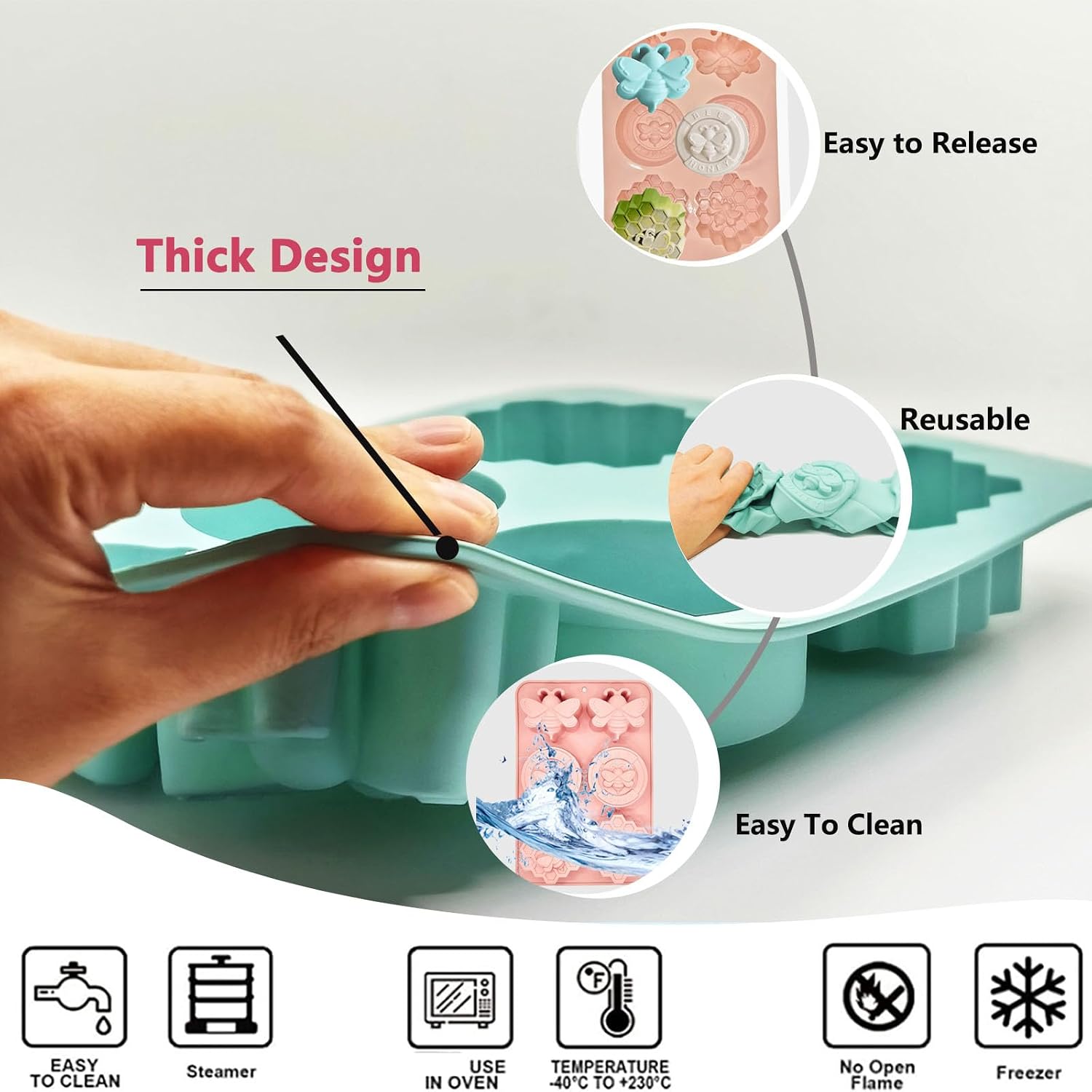 2 Pack Bee Soap Molds,Silicone Molds 12 Cavity Soap Molds for Soap Making Great for Handmade Soap, Lotion Bars,Beeswax,Chocolate