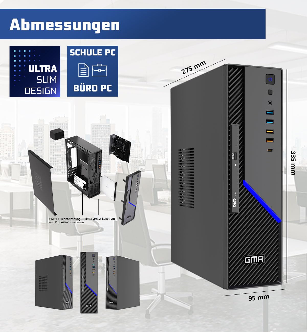 GMR Ultra SFF i7 Office PC - Business Office Computer | 3 Jahre Garantie | 16 GB RAM | 512GB SSD M.2 | DVD±RW | USB 3 | Windows 11 Pro | WiFi-Bluetooth