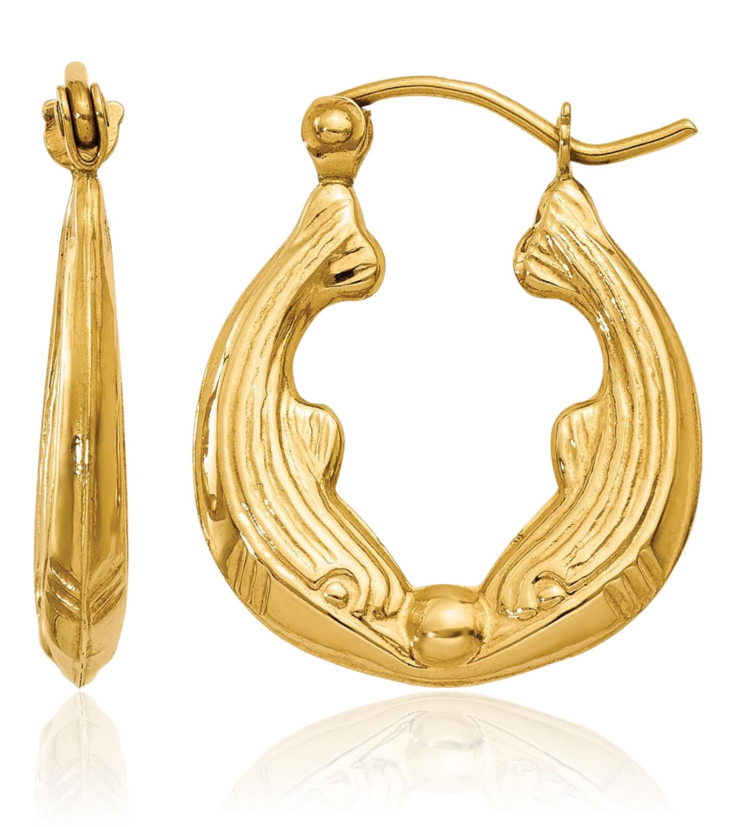 14K Solid Yellow Gold Sea Dolphin Ocean Fish Beach Nautical Huggie Small Mini Hoop Earrings