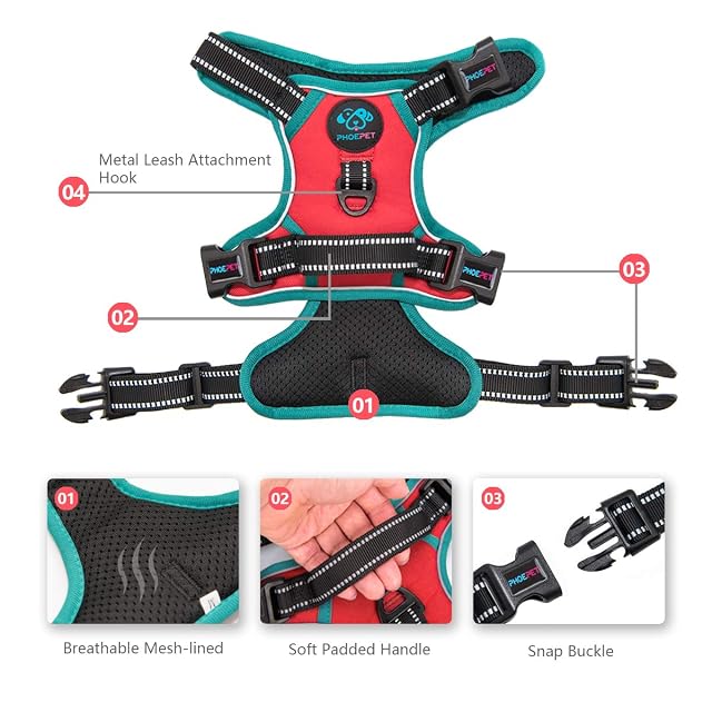 Foto 3 de 7 de PHOEPET Arnés antitirones para perros, mejorado 2019, chaleco reflectante ajustable, con asa de entrenamiento