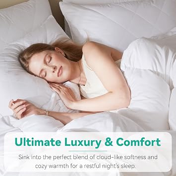 Three Geese King Size Goose Feather Down Fiber Comforter - Ultra Soft All-Season Down Duvet Insert Fluffy Baffle Box Design with 8 Corner Loops for Warmth and Softness.