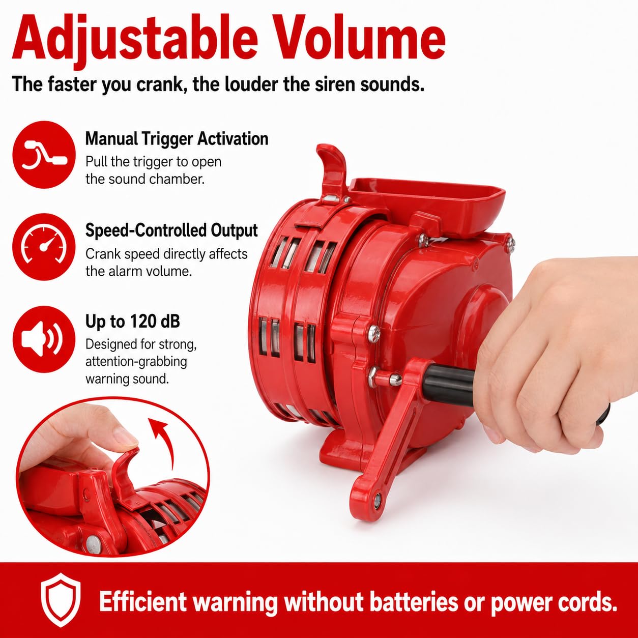 Handkurbel Sirene, 120dB Handsirene Kurbel Alarmsirene Megaphone TröTe Fanfare, Tragbarer Manuell Handsirene Alarm Luftschutzsirene Laute Handkurbel Sirenenhorn FüR Fabriken Schulen