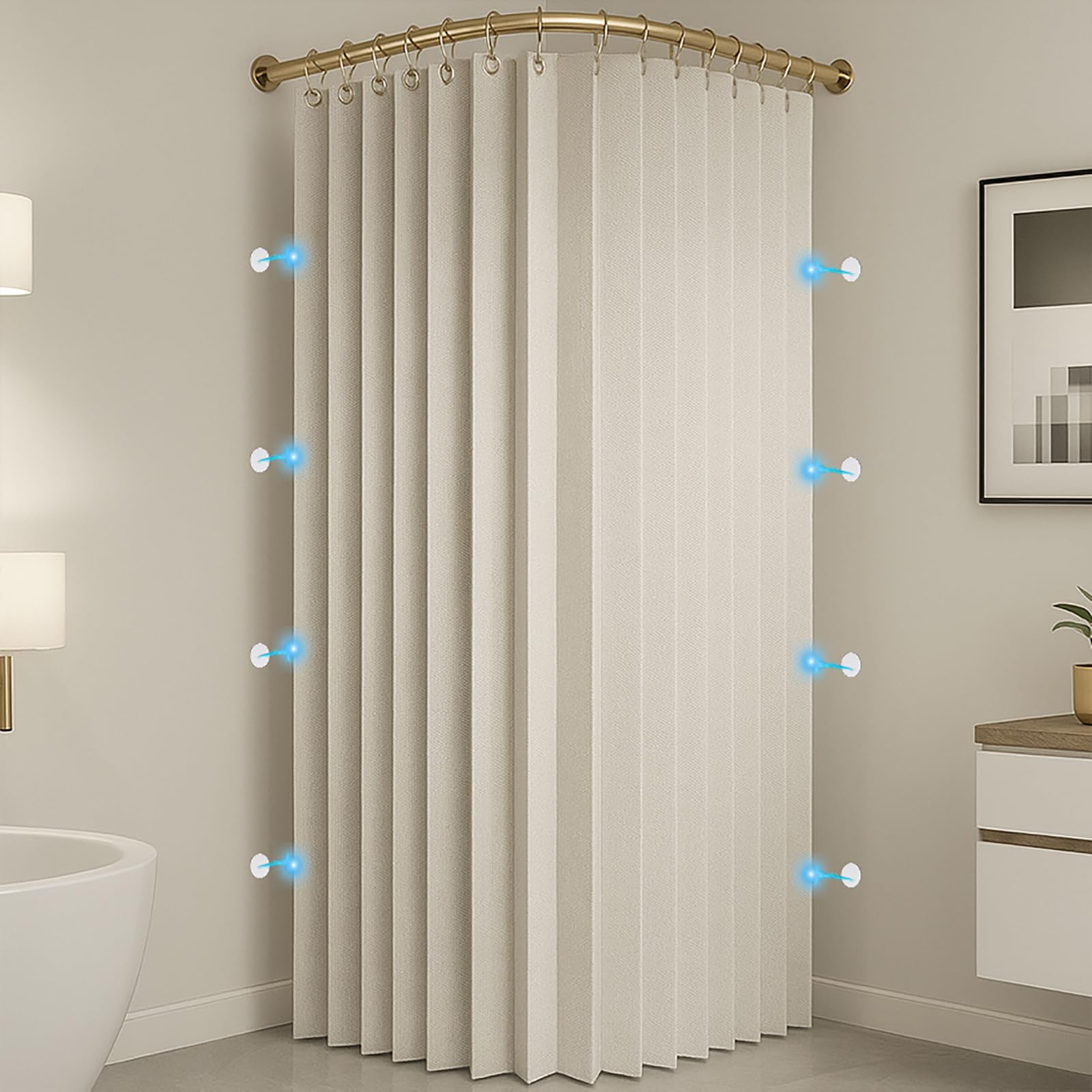 Tenda Da Doccia Antimuffa Magnetica in Tessuto Impermeabile con Ganci, Tenda da Doccia Pieghevole Lavabile per Vasca da Bagno, 230 g/m², Beige, 180x200cm