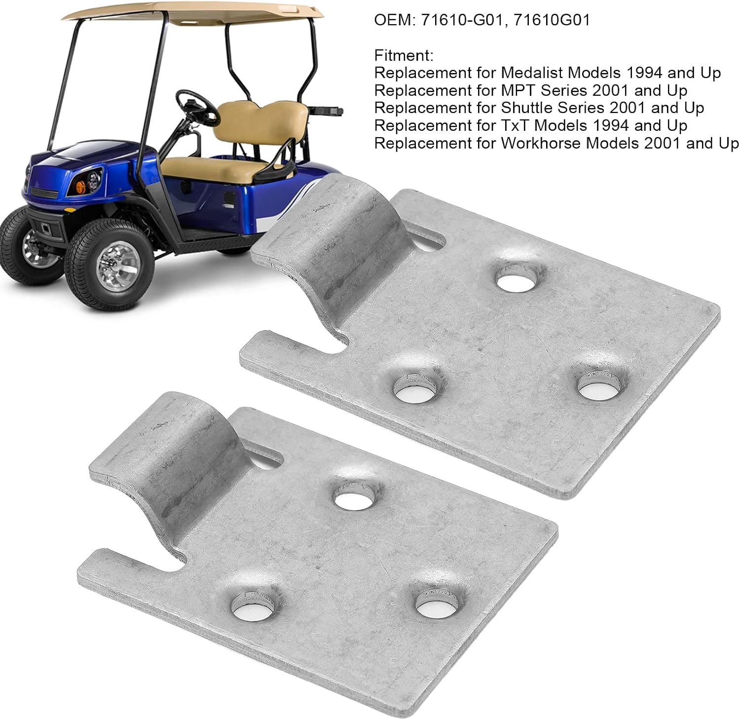 Yctze 2PCS Club Car Male Seat Hinge Plate 71610‑G01 Replacement for Medalist Models 1994‑Up Club Car Seat Hinge