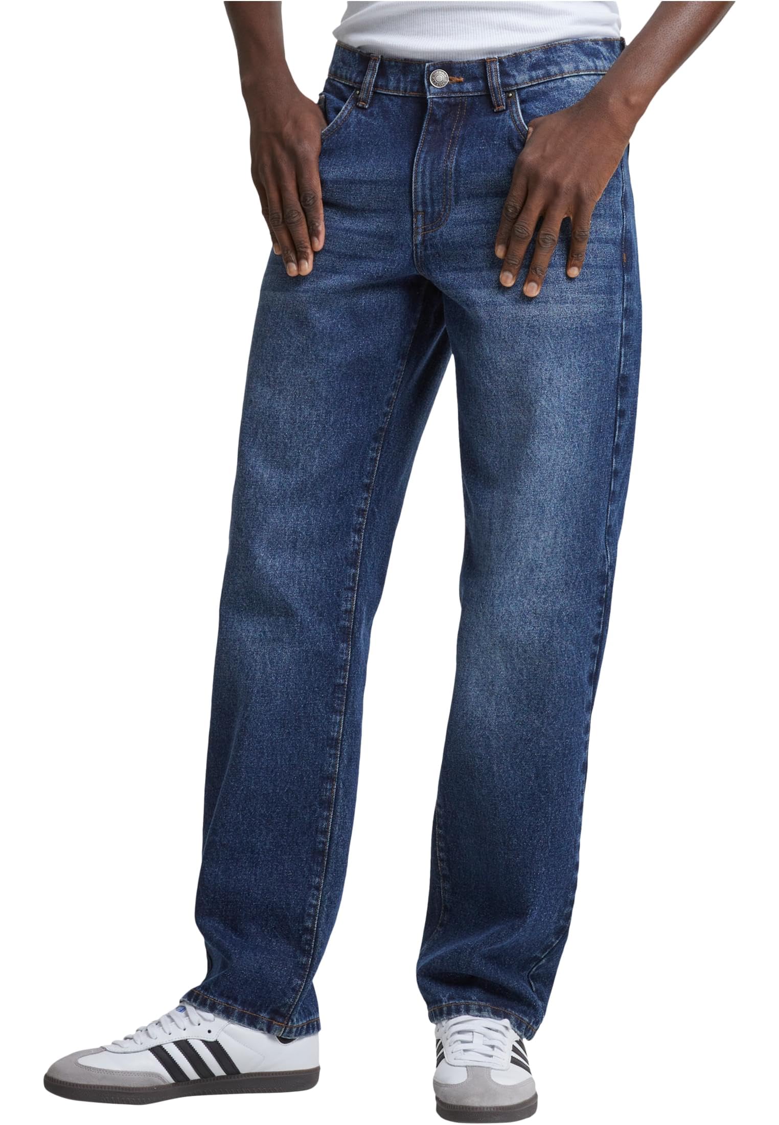 Urban Classics Men's Heavy Ounce Straight Fit Jeans Pants, New Dark Blue Washed,