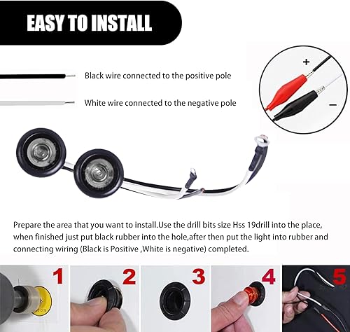Miniatura 4 de 10 luces LED redondas de 34 de pulgada y 12 V para camión, luz indicadora de señal de marcador lateral en miniatura, luz LED de cristal de hueco,