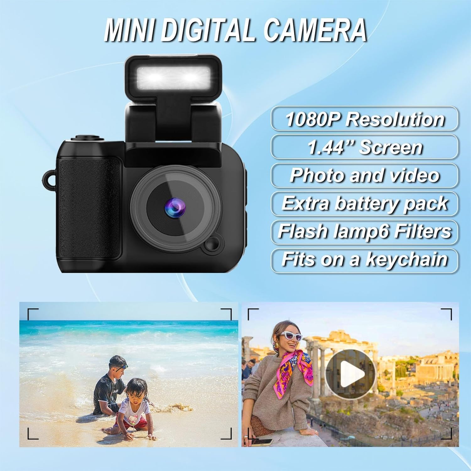 Mini cámara digital con tarjeta de 32 GB, estilo Y2K, FHD 1080P, mini cámara retro con base de carga y diseño de cámaras de llavero. Pantalla LCD de 1.4 pulgadas, cámaras vintage ultracompactas