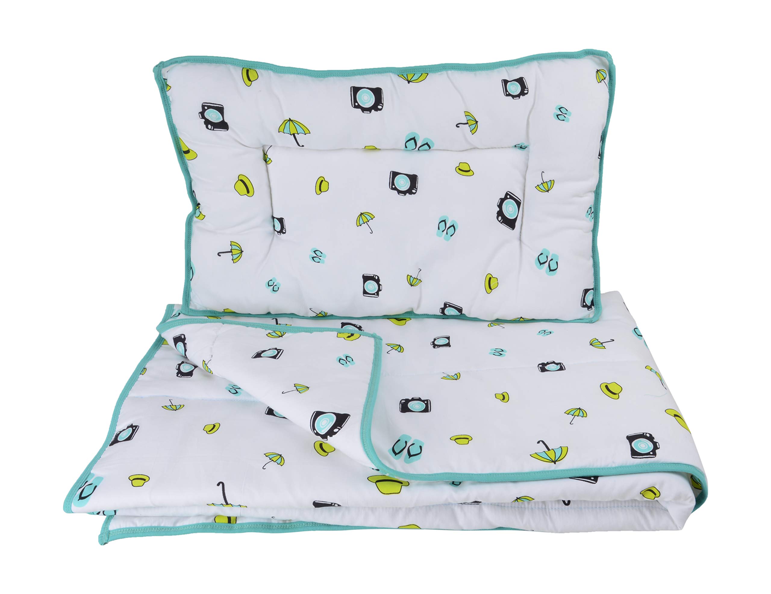 Wonder Wee Quilt and Pillow Mat for Baby's, 47" x 43", Turquoise Travel