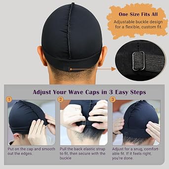 Adjustable Wave Caps for Men, Premium Elastic Stocking Cap for 360 540 720 Wave