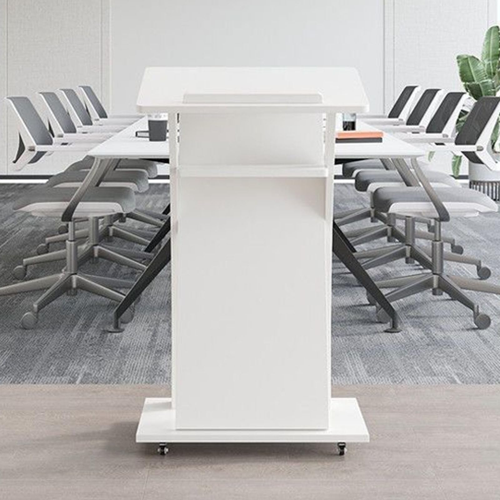 Atril portátil de madera multifuncional para suelo ajustable y mesa de bienvenida con ruedas