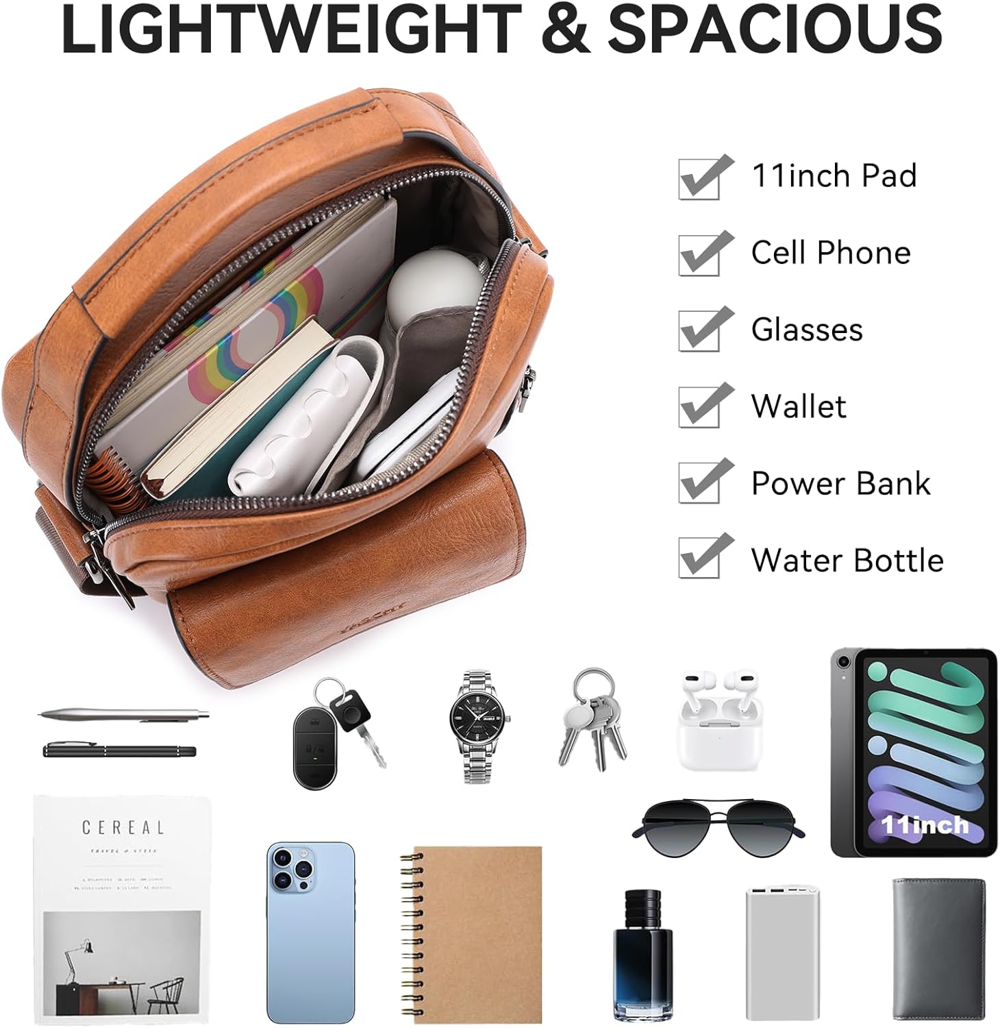 VASCHY Leather Messenger Bag For Men, Medium Satchel Crossbody Handbag Shoulder Sling Travel Side Bags Purse for Men