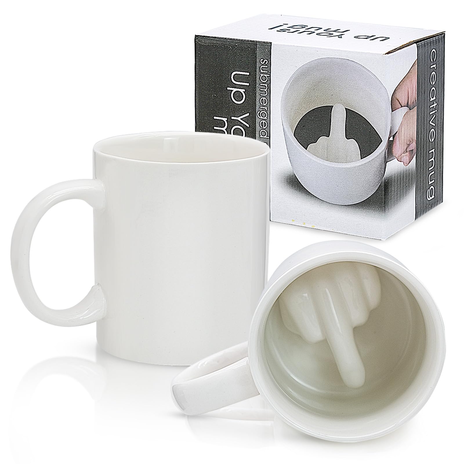 BAKAMITAYI Tasse à café avec doigt d'honneur 3D amusant - Cadeau amusant pour la famille Saint-Valentin, poisson d'avril, anniversaire (blanc, noir BAKAMITAYI Tasse à café avec doigt d'honneur 3D amusant - Cadeau amusant pour la famille Saint-Valentin, poisson d'avril, anniversaire (blanc, noir