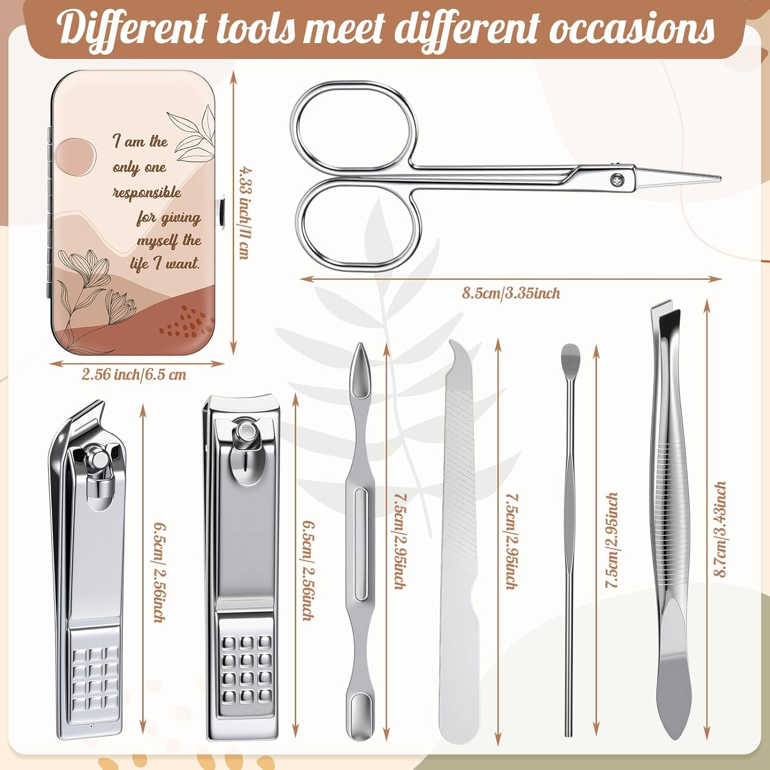 Capoda 12 Set Positive Affirmations Gifts Bulk Manicure Set Nail Clippers Kit 7 In1 Boho Inspirational Manicure Kit for Women Mother Coworkers Employee Appreciation Teacher Staff Nurse Gifts Supplies