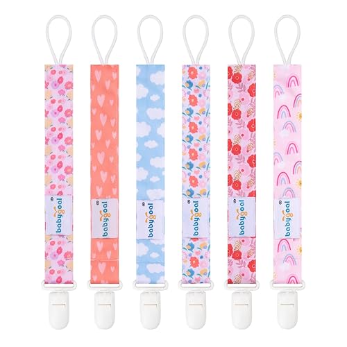 Babygoal Clips para chupete, paquete de 6 soportes para chupete para niños y niñas, se adapta a la mayoría de estilos de chupones y juguetes para