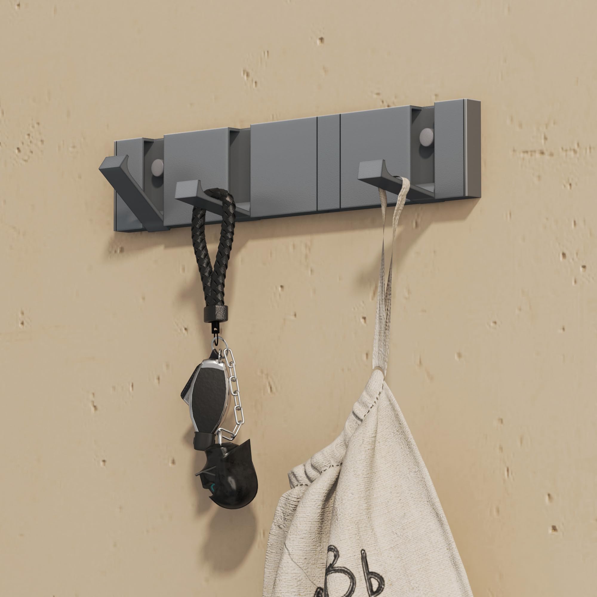 doporro Perchero de Pared de Aluminio Plegable con 4 Ganchos Móviles, Diseño Moderno, Ganchos de Pared Grises para Ropa, Toallas, Baño o Entrada，Wandgarderoben01
