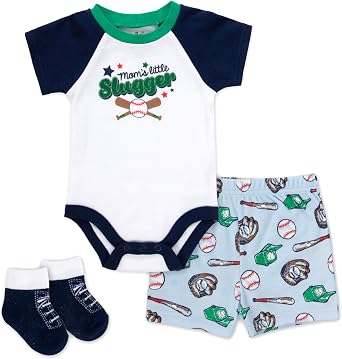 Baby Essentials Baby Boy 3 Piece Outfit Set Bodysuit, Shorts & Socks Spring & Summer Baby Clothes Gift Set