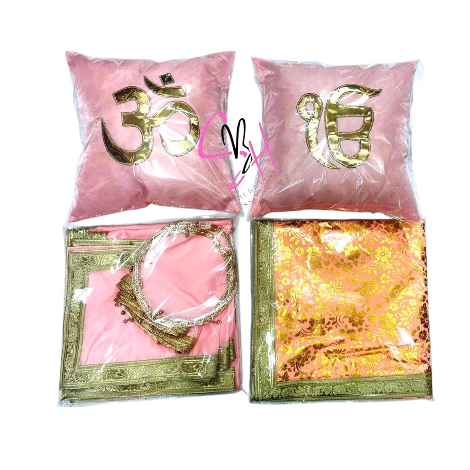 Guru Ji Chola Set with Decorative Cholla & Divine Rumala | Spiritual Cushion Cover Set for Mandir, Pooja Room, Religious Decor & Gift Items for Home Temple (14 Pieces, Baby Pink)-image-32