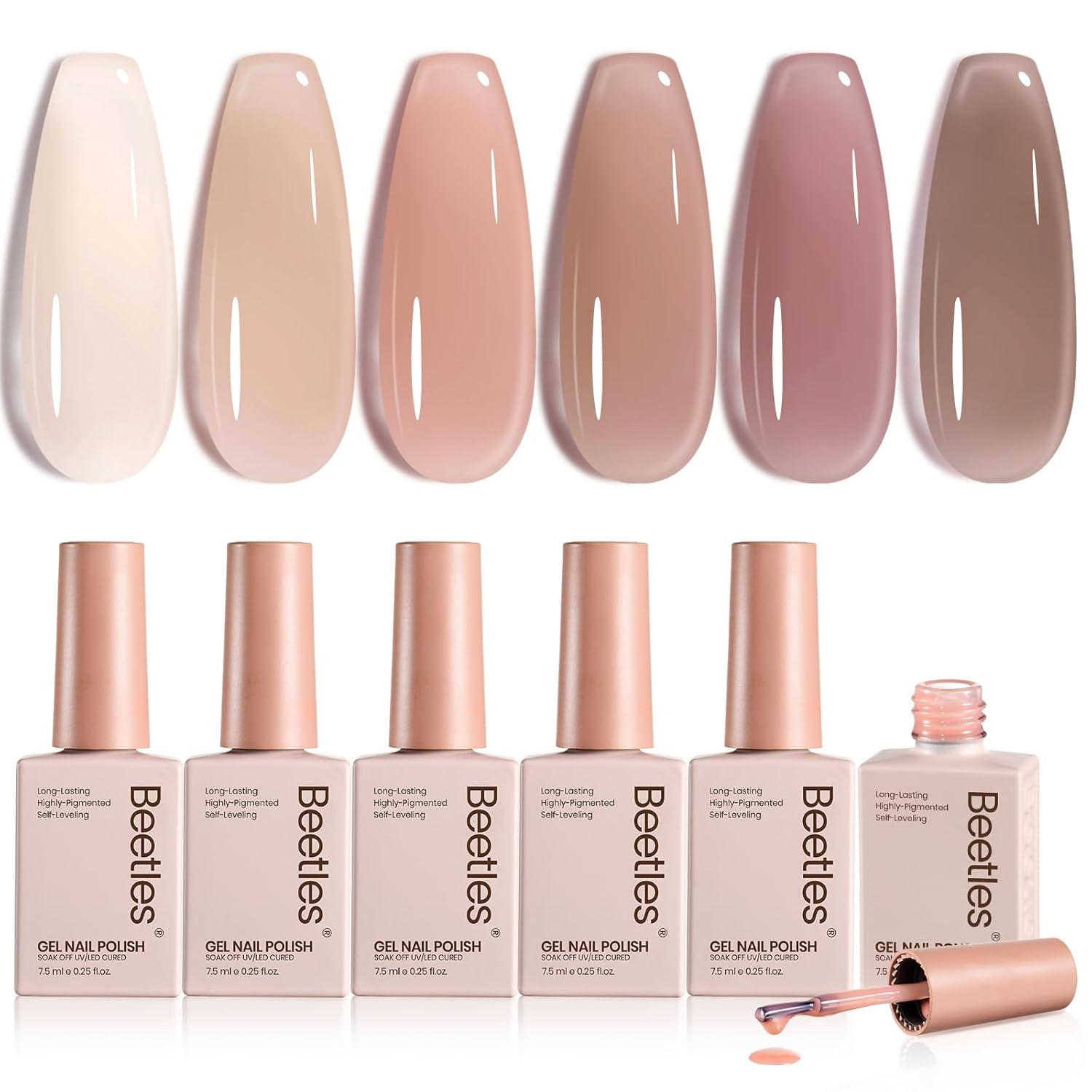 Beetles Jelly Gel Nail Polish Set - 6 Colors Nude Brown Jelly Neutral Gel Polish Kit Sheer Transparent