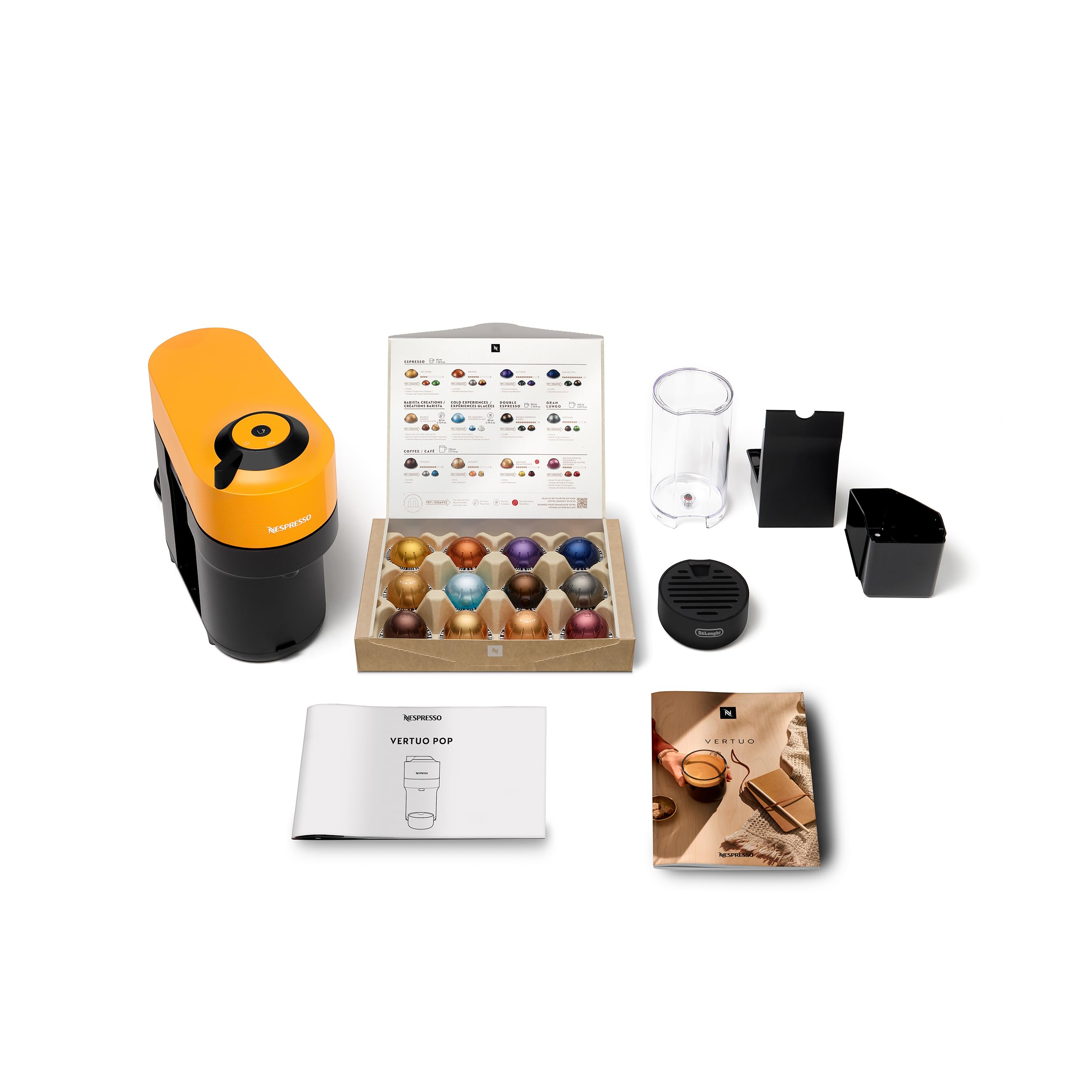 Nespresso De'Longhi Vertuo Pop ENV90.Y, Cafetera Automática, Máquina de Café de Cápsulas, 4 Tamaños de Taza, Tecnología de Centrifugado, Set de Bienvenida Incluido, Amarillo Mango