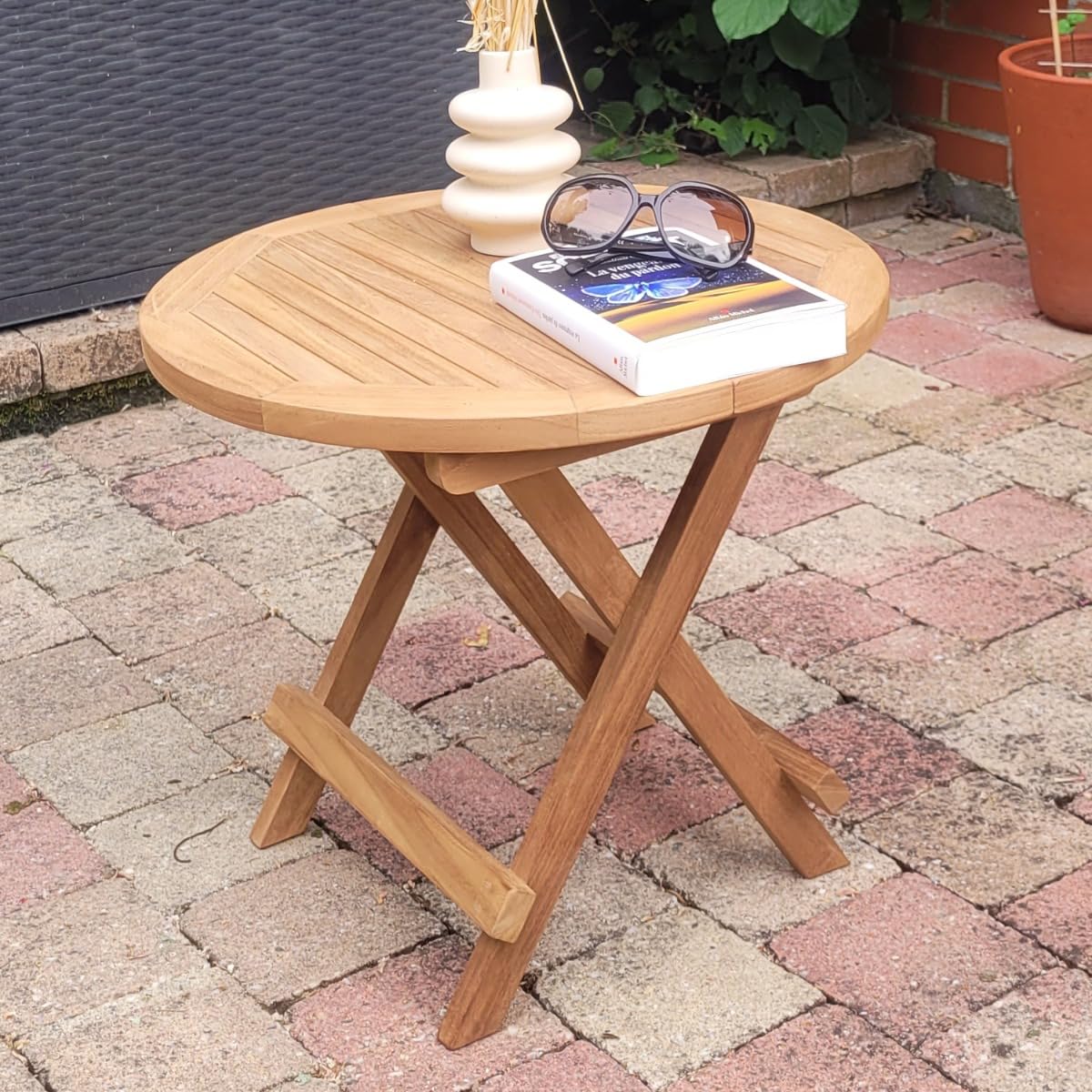 Teck'Attitude Table Basse Pliante Ronde en Teck Massif Kuta ø 50 cm