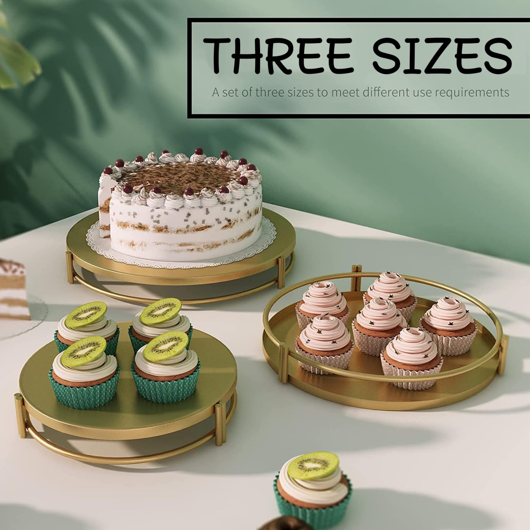 Juego de 3 soportes para cupcakes de metal dorado (8 ″, 10 ″, 12 ″), soportes redondos para pasteles de postre con base estable para decoración de mesas de bodas, fiestas de cumpleaños y eventos
