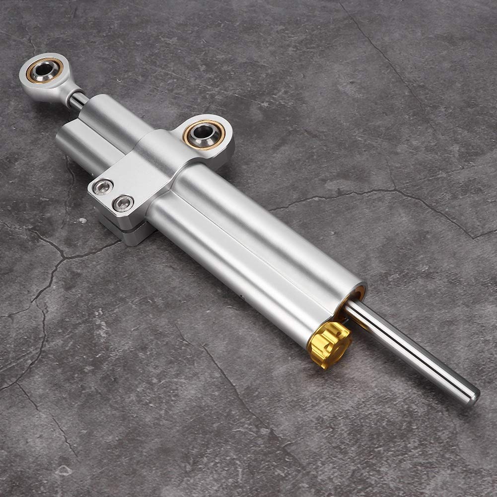 Fabater Amortyzator Układu Kierowniczego Motocykla, Uniwersalny, Precyzyjny Stabilizator Układu Kierowniczego ze Stopu Aluminium CNC, Tłumik drgań z łatwą instalacją Bez Modyfikacji dla (SILVER)