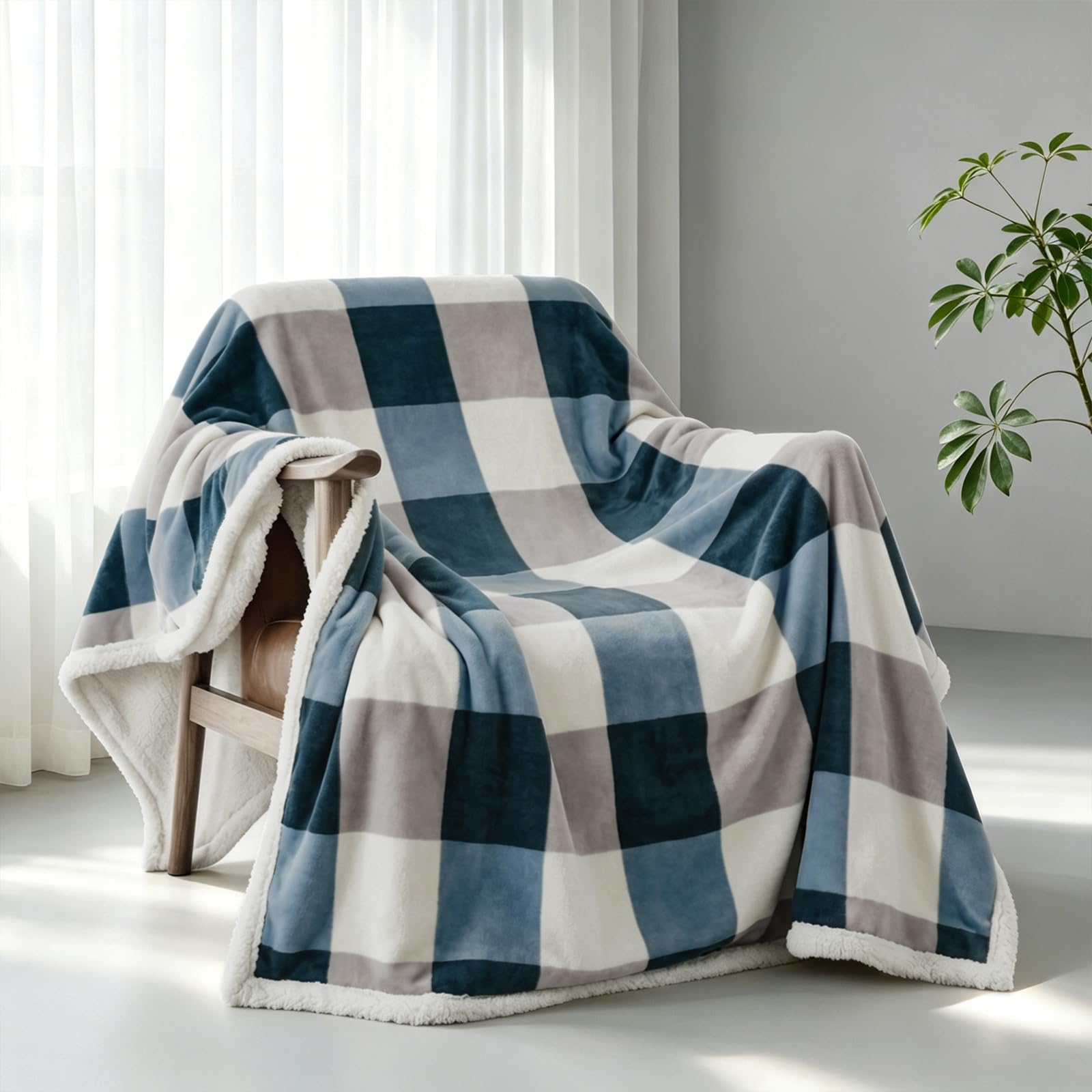 PU MEI Coperta in pile Sherpa, reversibile, soffice, soffice, in flanella, per divano letto, 150 x 200 cm, colore: grigio-blu