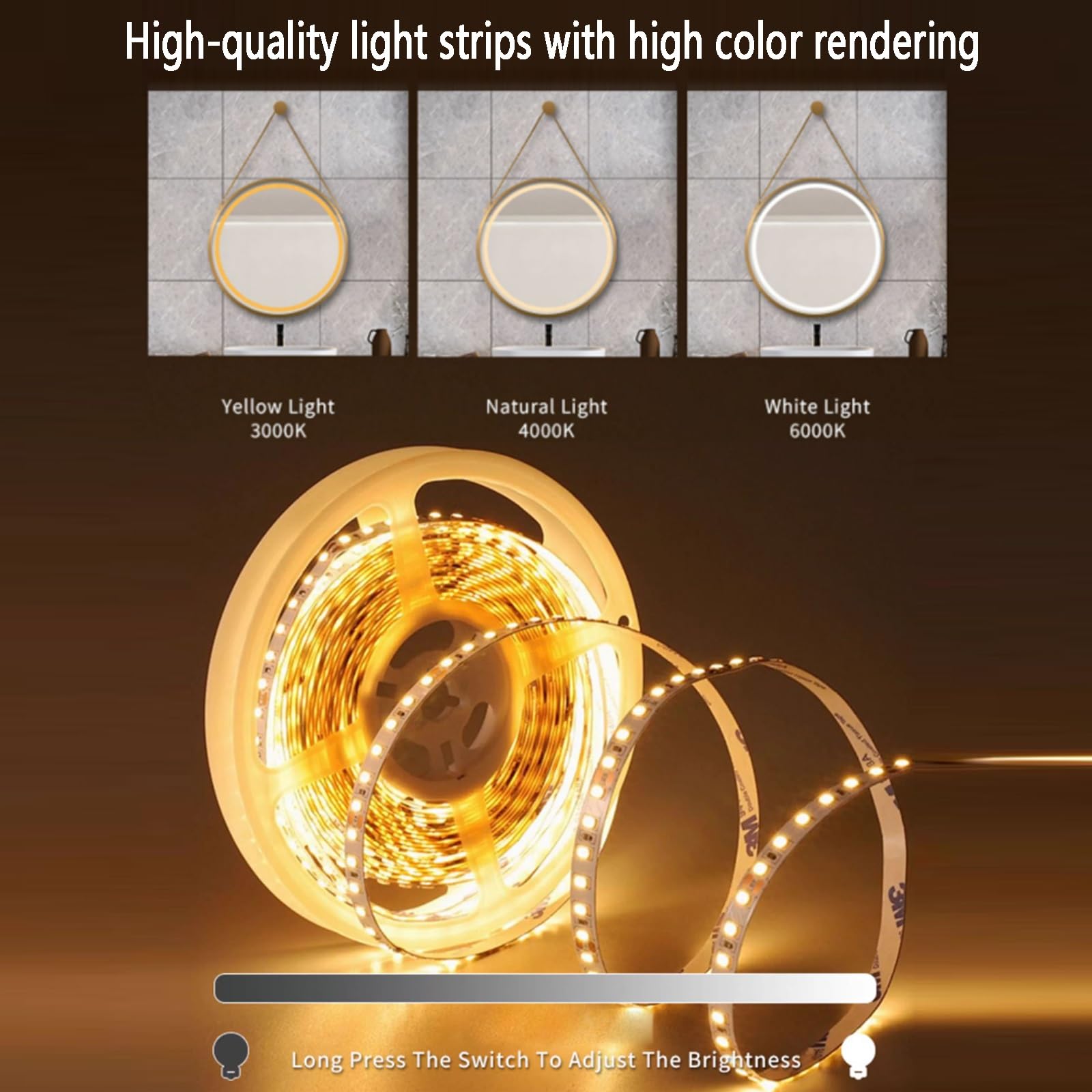 Specchio da parete intelligente a LED con retroilluminazione dimmerabile, funzione anti appannamento e design moderno per il bagno, perfetto per trucco e toelettatura