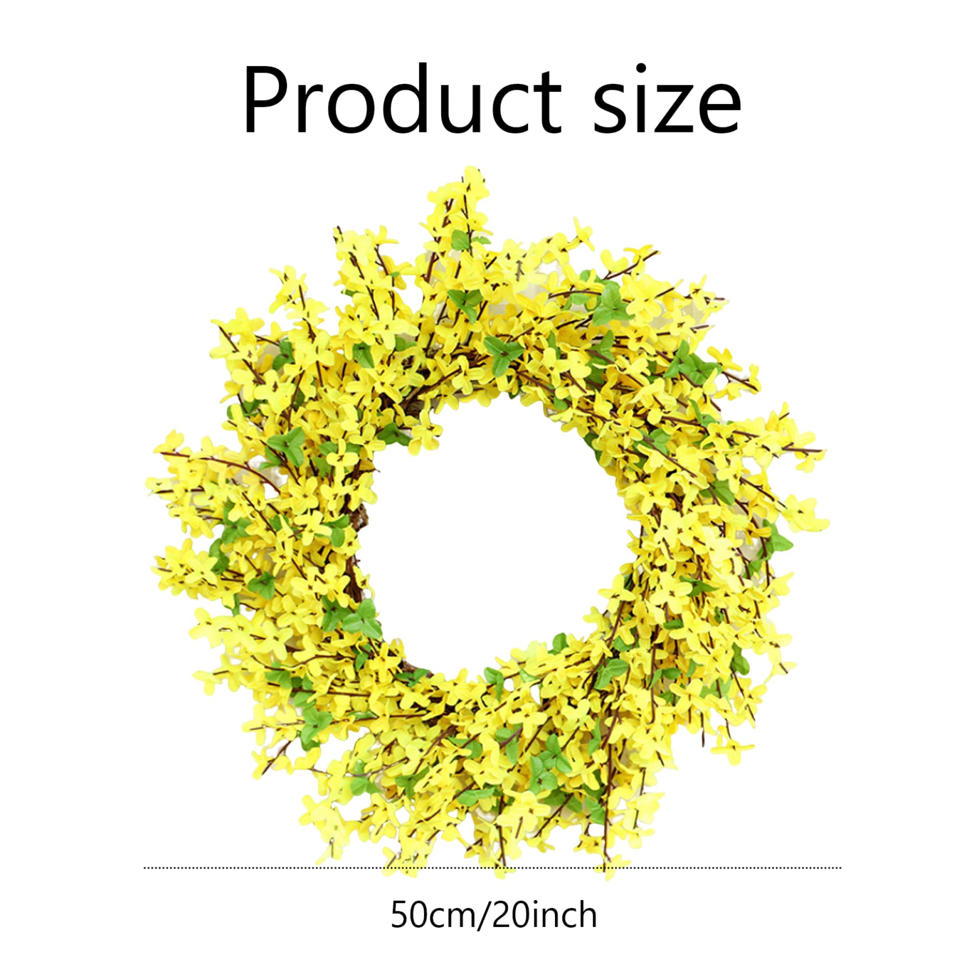 Couronnes de Printemps et d'été Jaunes, Couronne de forsythia Jaune, Couronne Porte Artificielle à Suspendre au Printemps et à l'été pour décoration Porche Porte d'entrée 50 cm