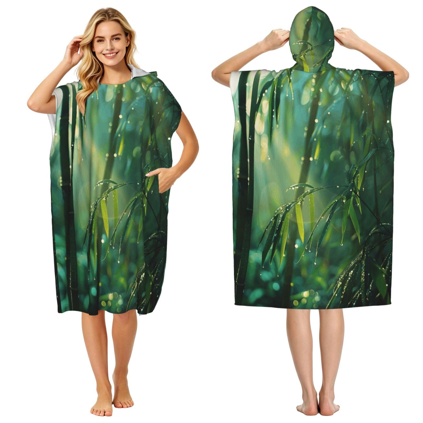 KLGRTJHK Bamboo Adult Hooded Beach Poncho Towel 43"X35"