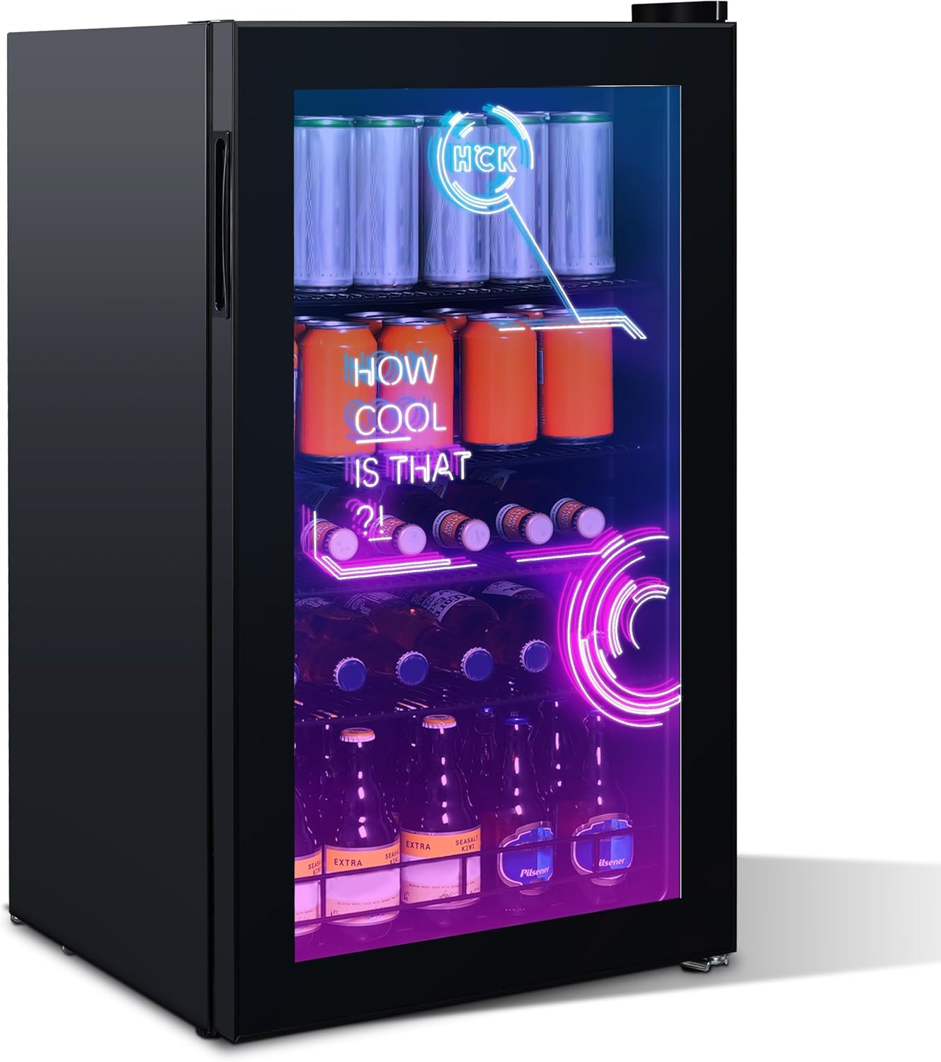 HCK Mini Beverage Refrigerator, 98L Mini Fridge With Cyberpunk Modern