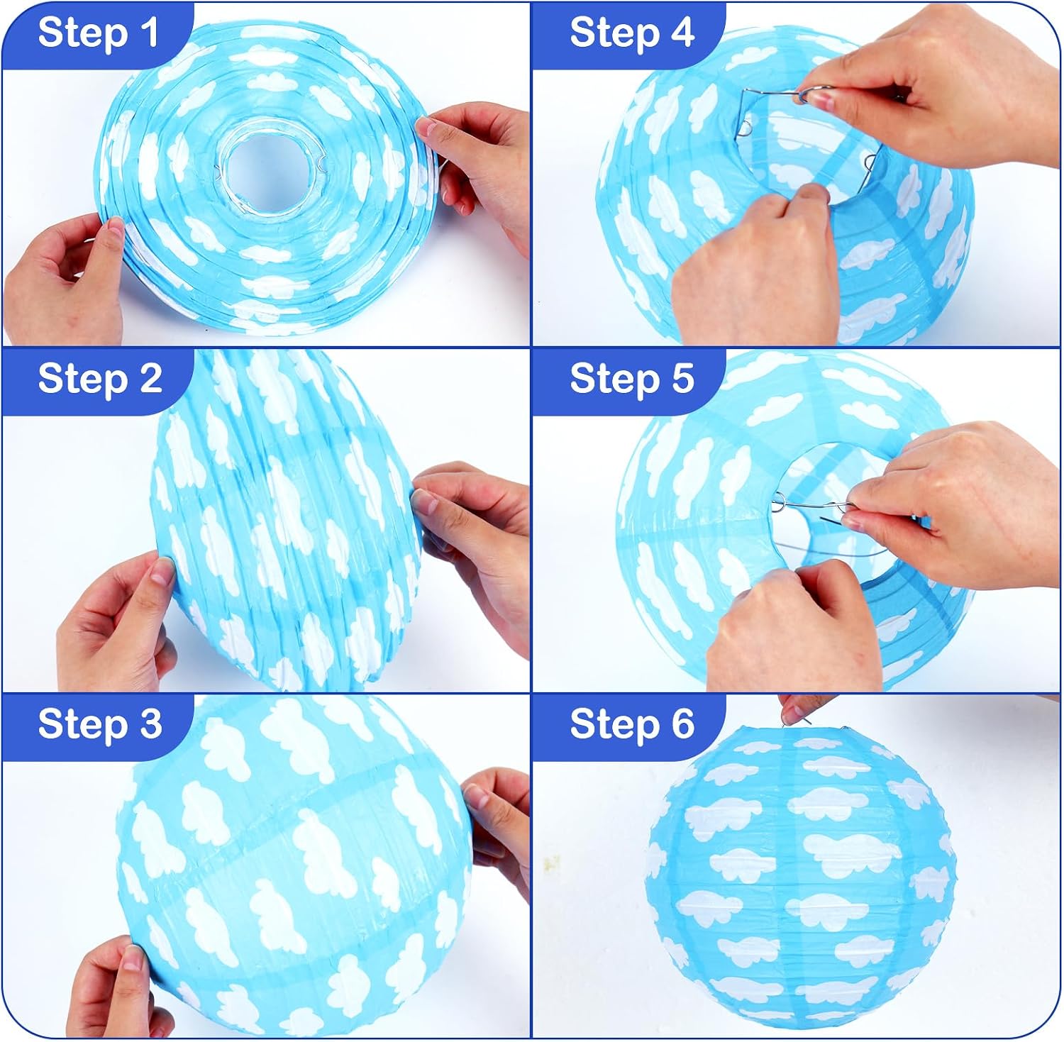 Whaline 12Pcs Cartoon Story Paper Lantern Kits Red Blue Cow Print Yellow Checkered Hanging Round Lanterns for Birthday Baby Shower Party Decoration