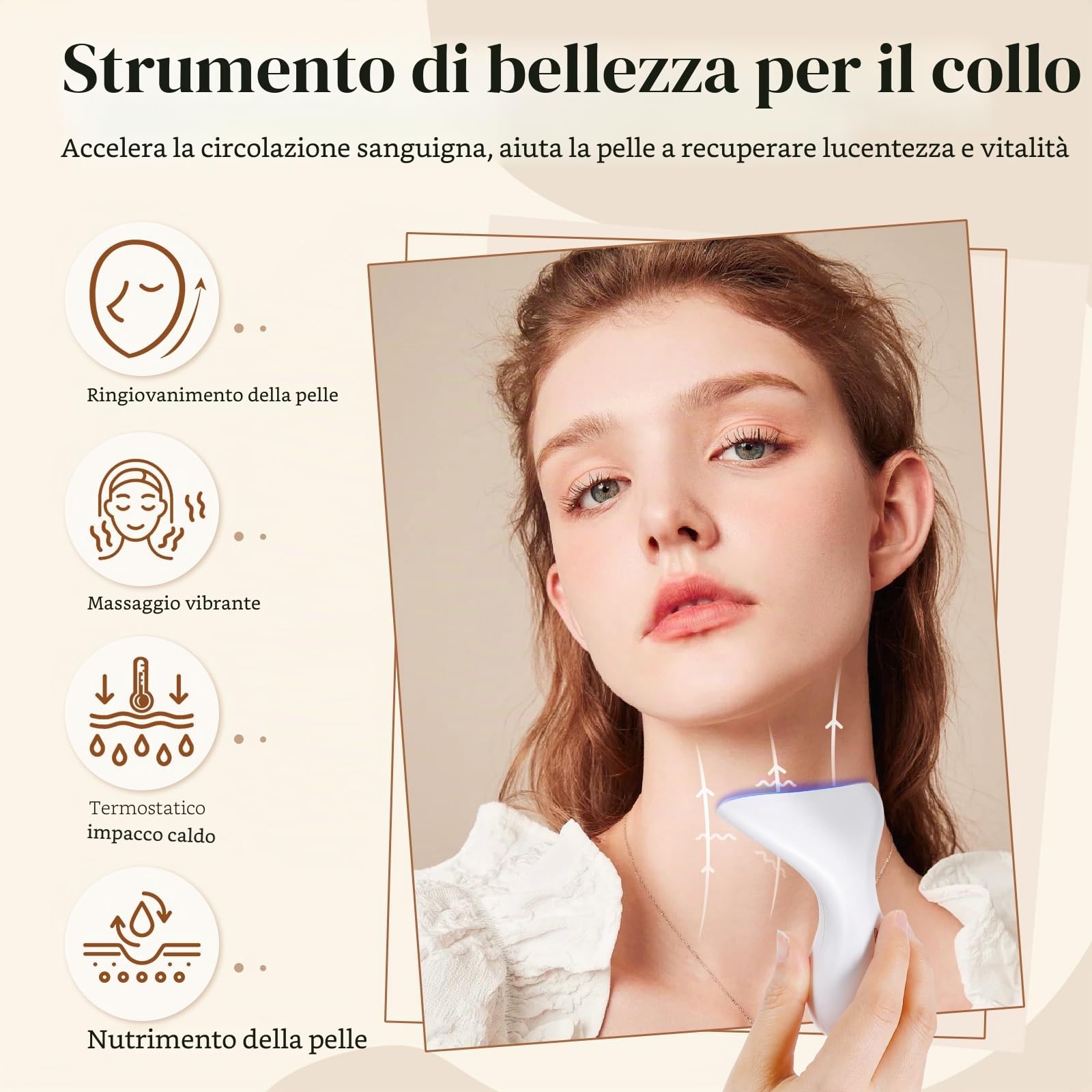 Dispositivo di Bellezza Antirughe, Lifting del Collo, Dispositivo di Massaggiatore del viso con 4 modalità, Riduce il Doppio Mento, Massaggio viso EMS per il Sollevamento e il Rassodamento Anti-Età