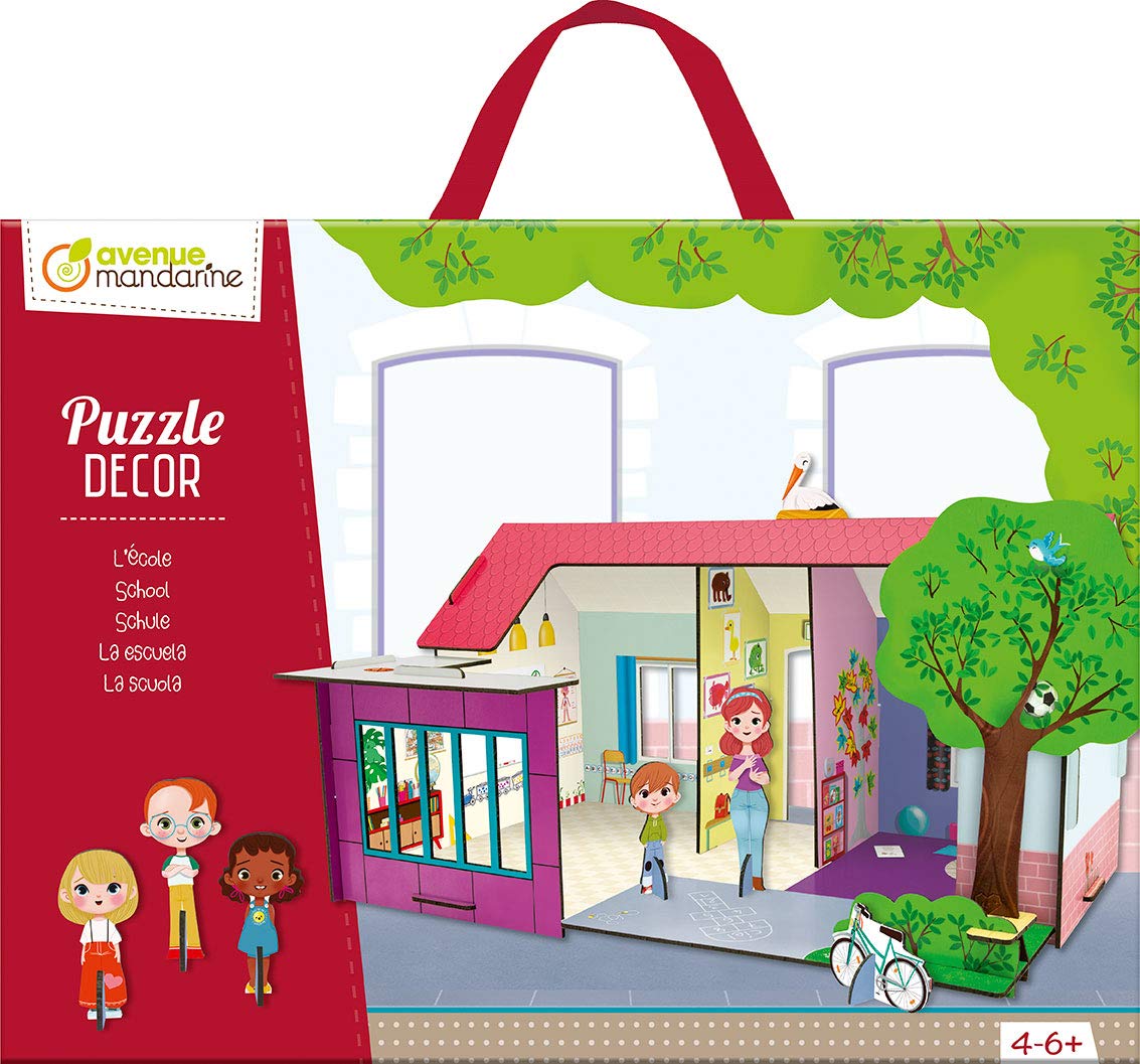 Avenue Mandarine - Ref PU018C - Puzzle Decor 3D Scene Playset - School - 3 Characters & Set to Assemble, 3D Puzzle, 36 x 28 x 26cm, Suitable for Ages 4-6+