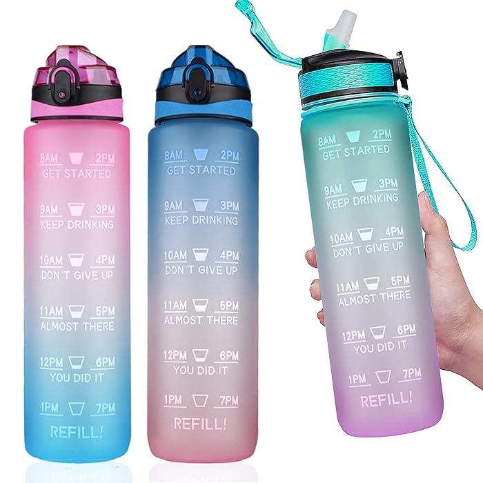 Buy Celerity Motivational Water Bottle 1L with Time Marker & Straw