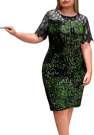 Amazon.com: bawilom Women's Sparkly Sequin Dress Short Sleeve Wedding ...