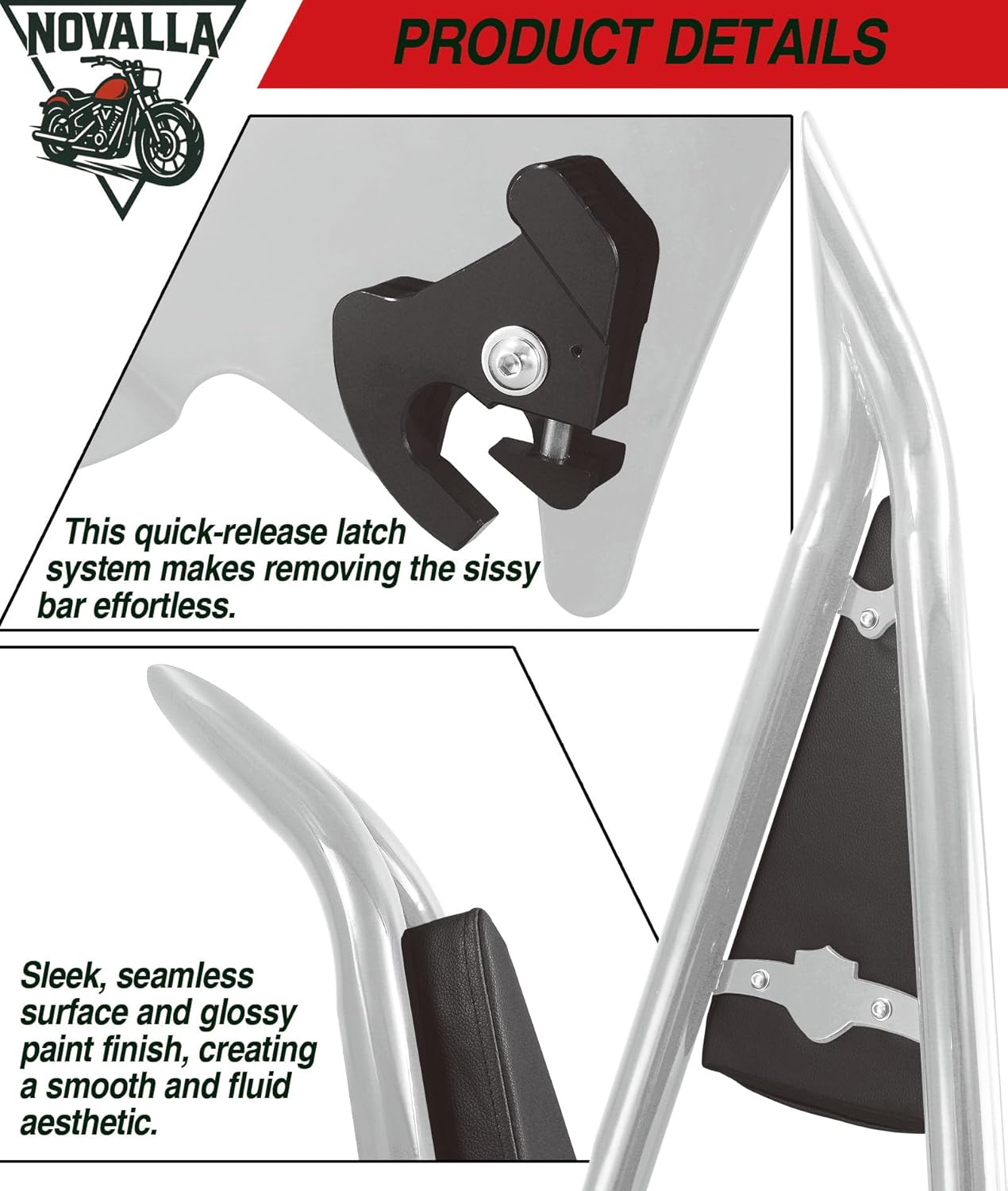 26 Inch Detachable Rear Passenger Backrest Quick Release Compatible With Road King Road Glide Street Glide Electra Glide Road King 2009-2025 (Chrome)