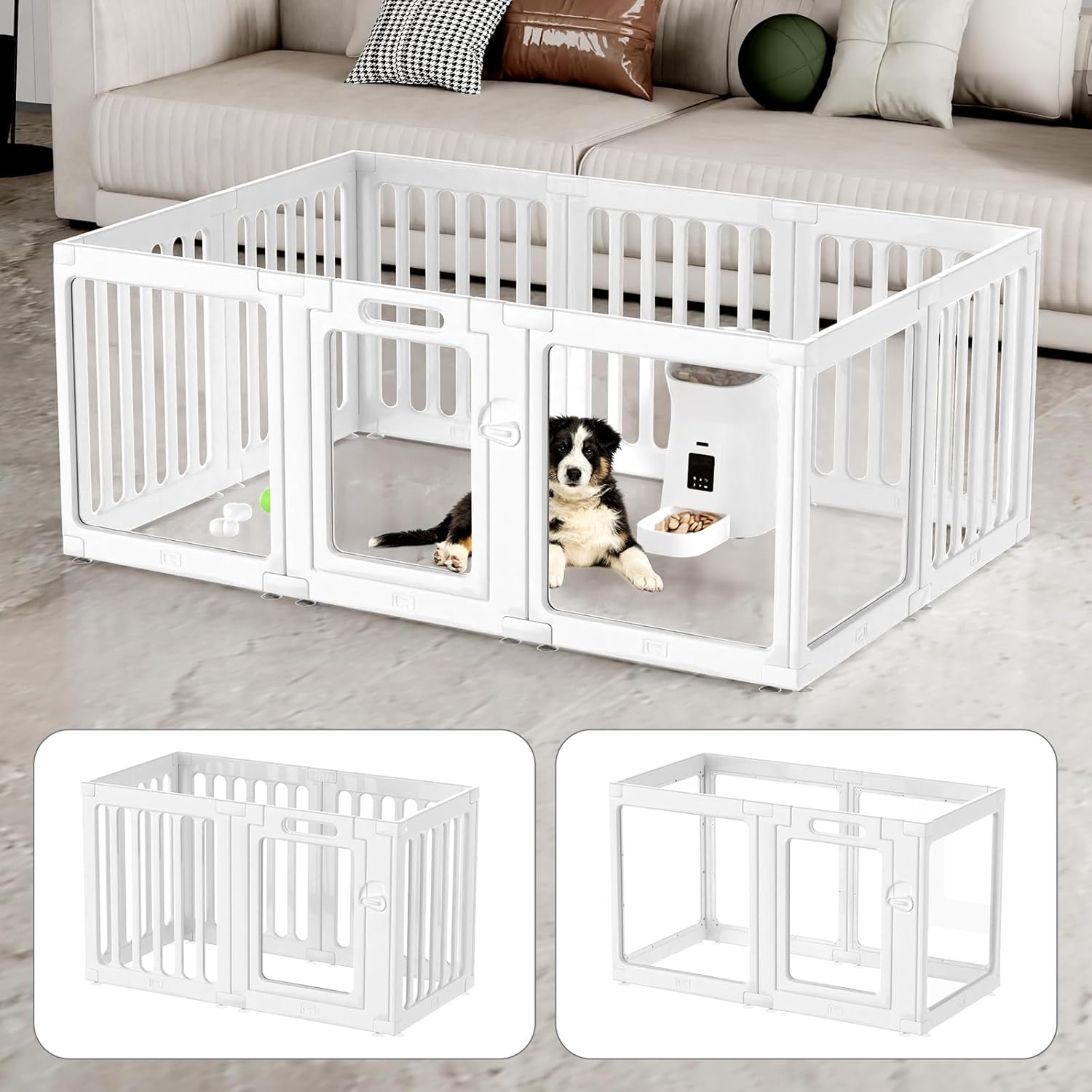 Clear Acrylic Dog Playpen Indoor, 10 Panels 23.6" H, Transparent Plastic Puppy Fence with Door, Sturdy & Easy to Clean Pet Pen for Small Dogs, Cats, Rabbits, Ferrets – White