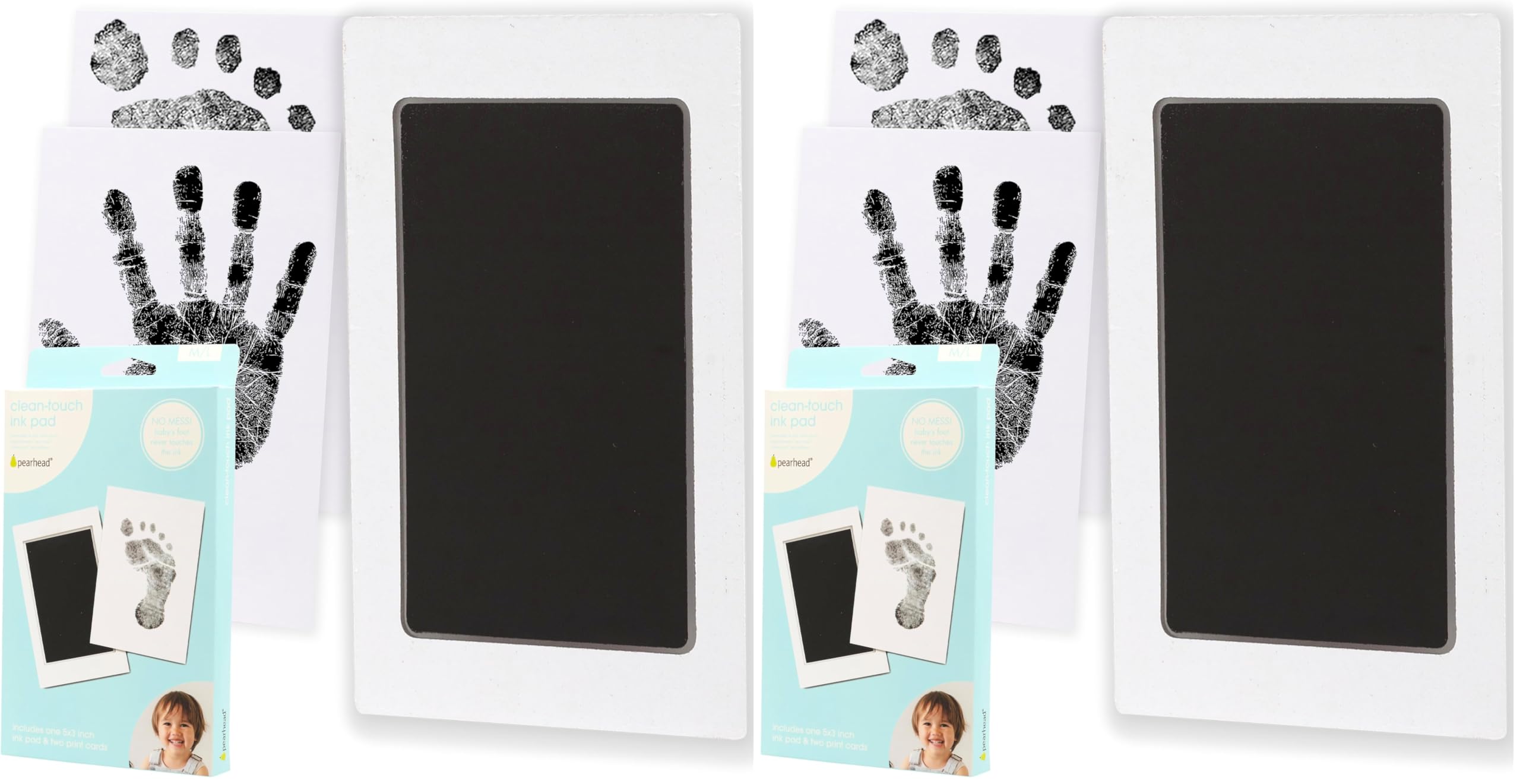 Pearhead M/L Clean-Touch Baby Ink Pad, No Mess Inkless Baby Safe Ink, DIY Handprint and Footprint Keepsake, Black, Medium/Large (Pack of 2)