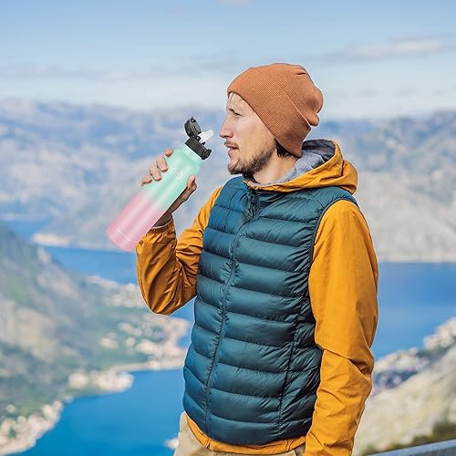 Miniatura 7 de Han's Bottle Botella de agua deportiva de 32 onzas, tapa con pajilla, a prueba de fugas, acero inoxidable aislado al vacío, doble pared, taza