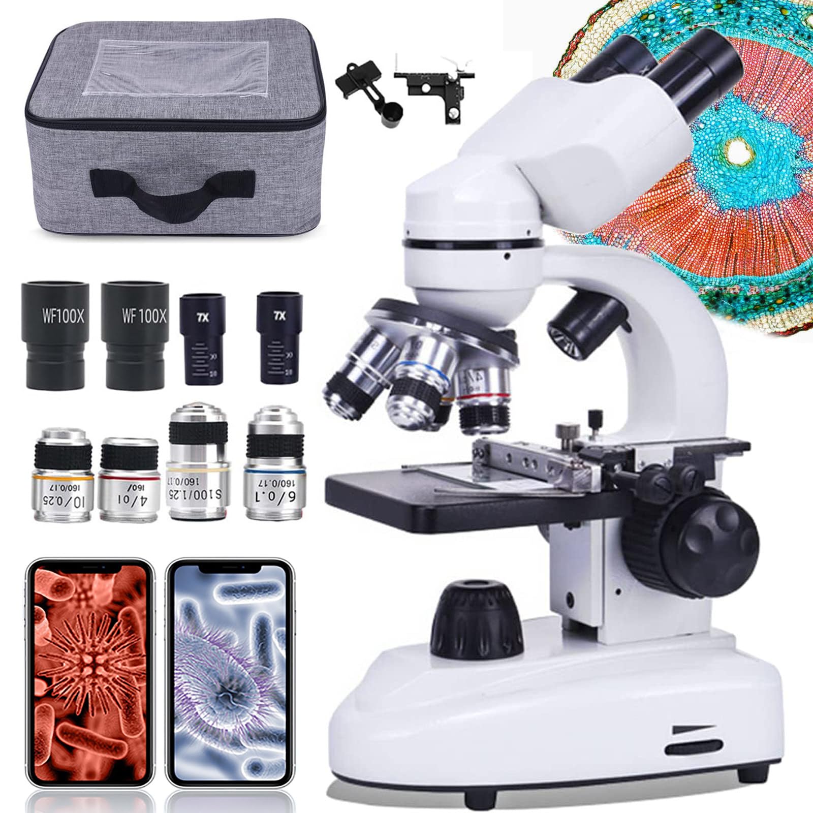 Microscopio De InvestigacióN De Laboratorio Profesional (30000X- 50000X-70000X), Microscopio Compuesto para Adultos/Estudiantes, Luz LED Ajustable, Ajuste Coaxial Grueso Y Fino,70000X