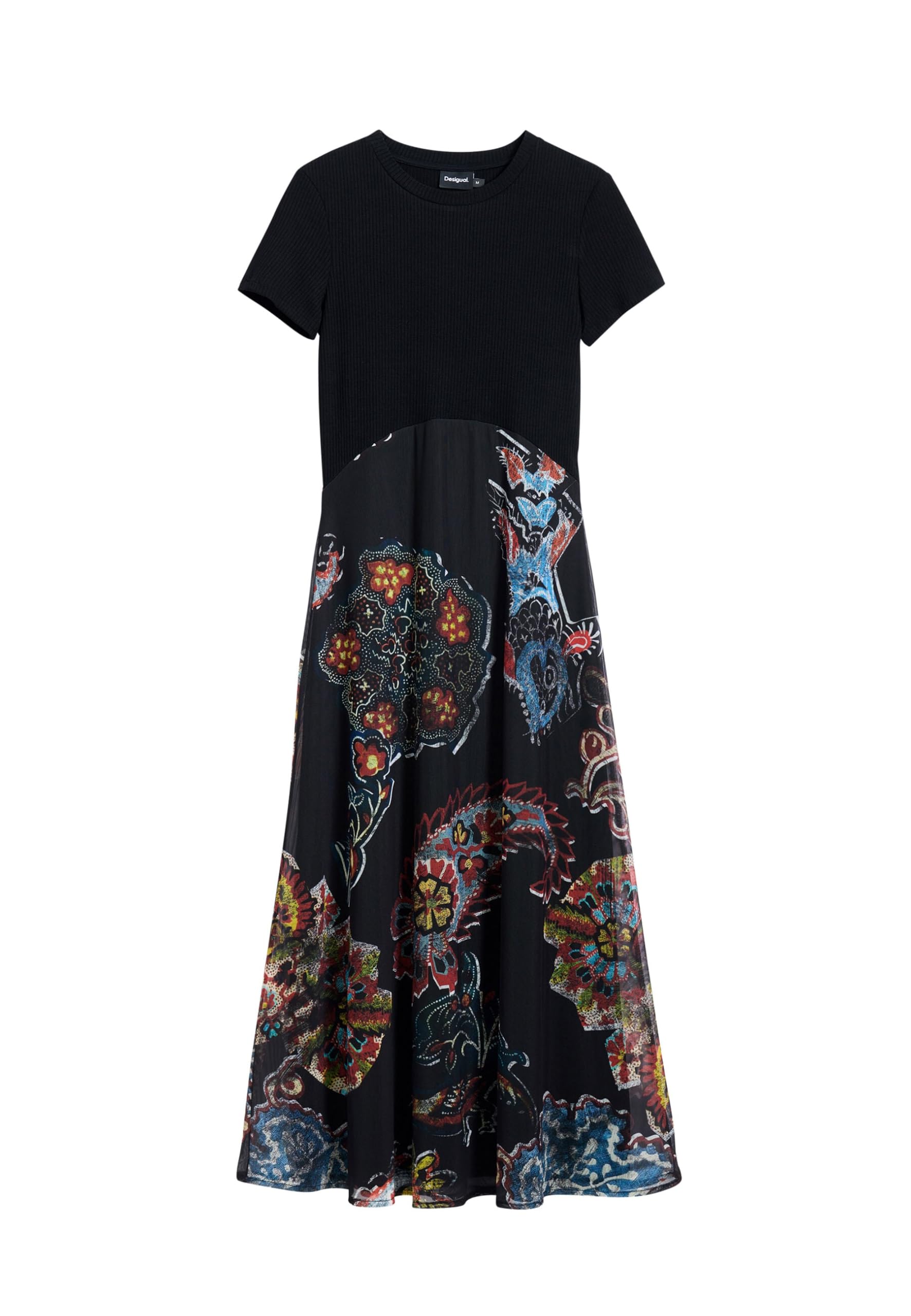 Desigual Paisley Mesh Midi Dress Designed by Mr. Christian Lacroix 25SWVK32 Black